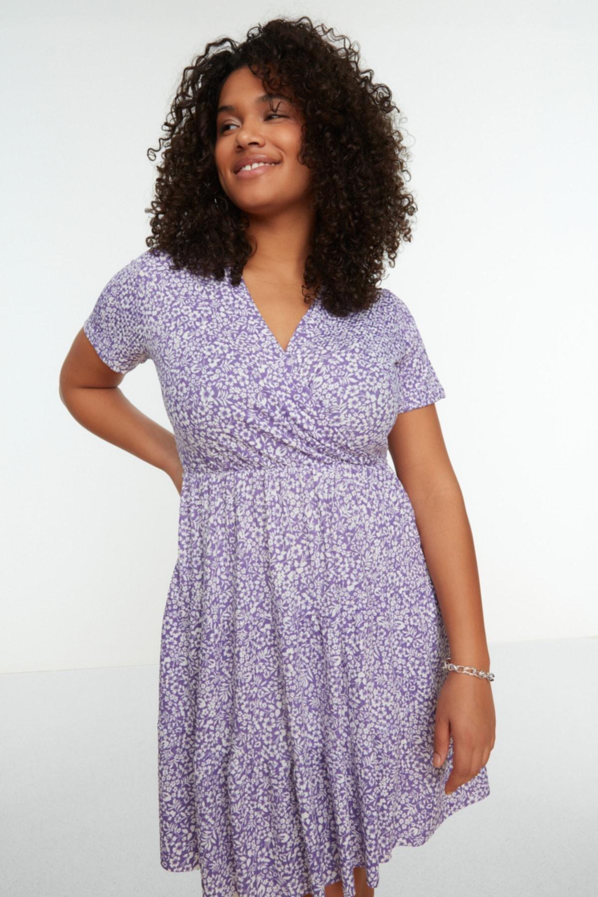 Purple A-Line Plus Size Dress, Purple, medium