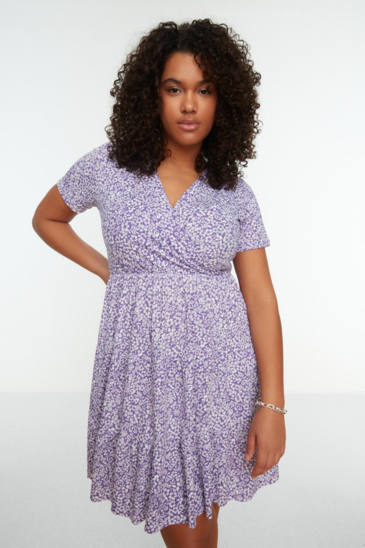 فستان بقصة على شكل حرف A للمقاسات الكبيرة، بنفسجي, Purple, large image number 2