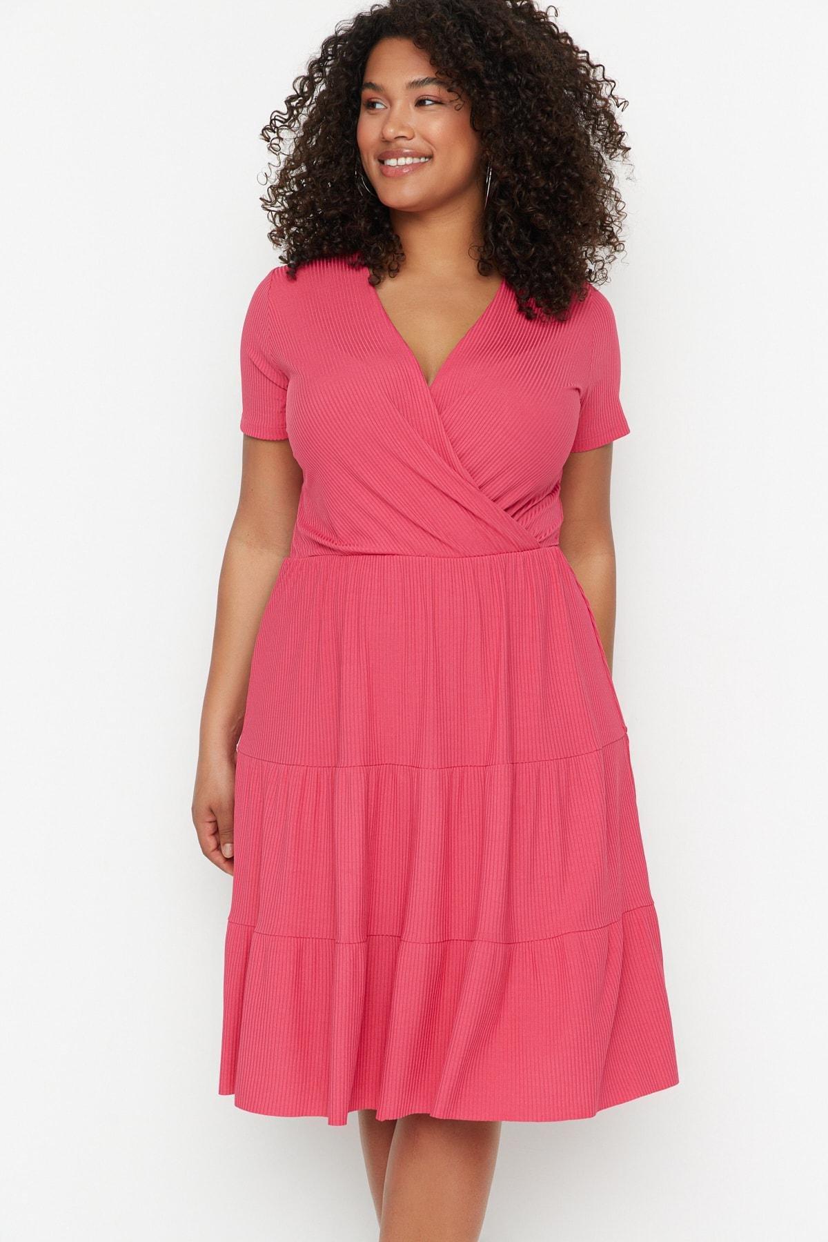 Pink A-Line Plus Size Mini Dress, , large image number 1