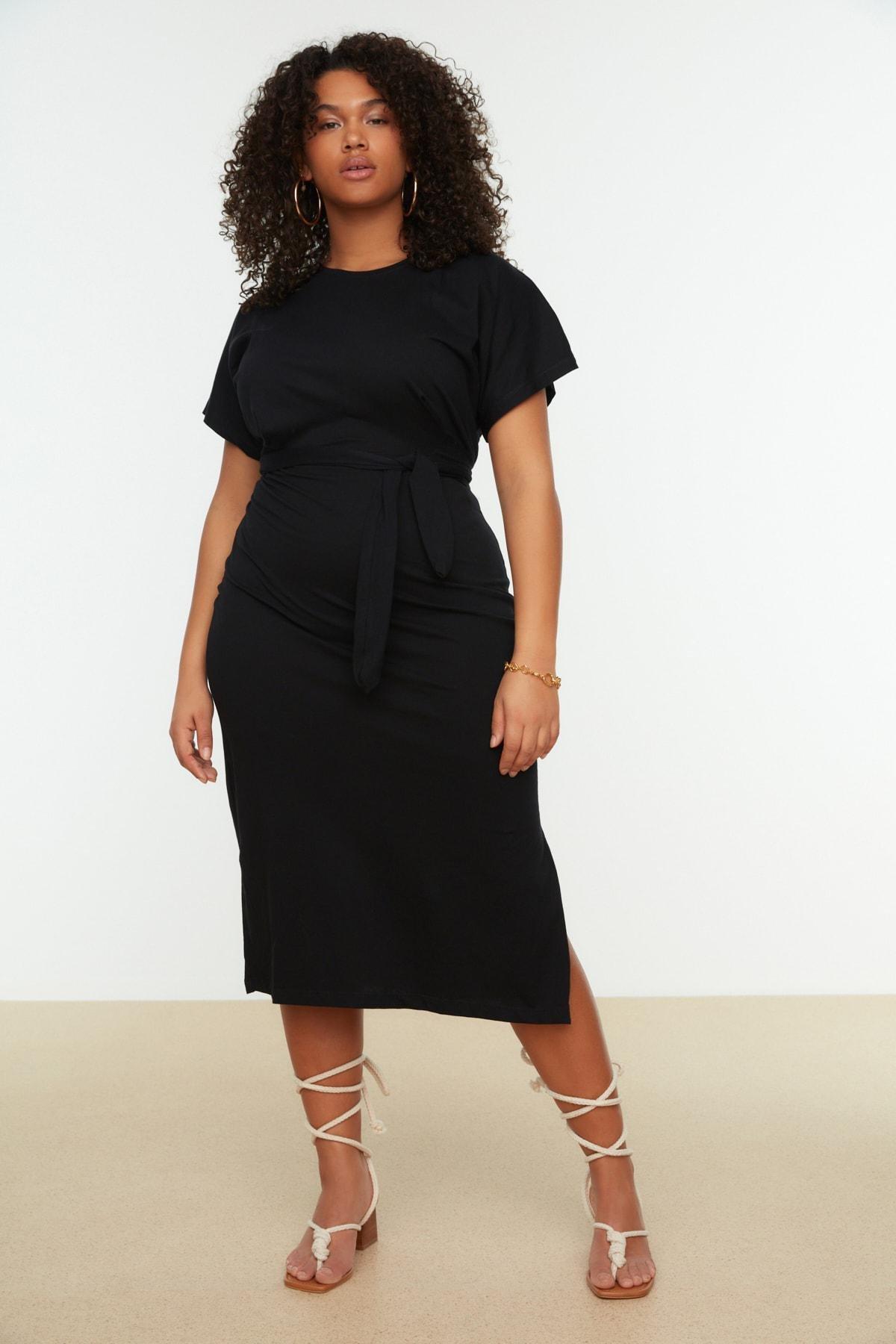 Black Jersey Midi Dress Plus Size Midi Dress, Black, large image number 0