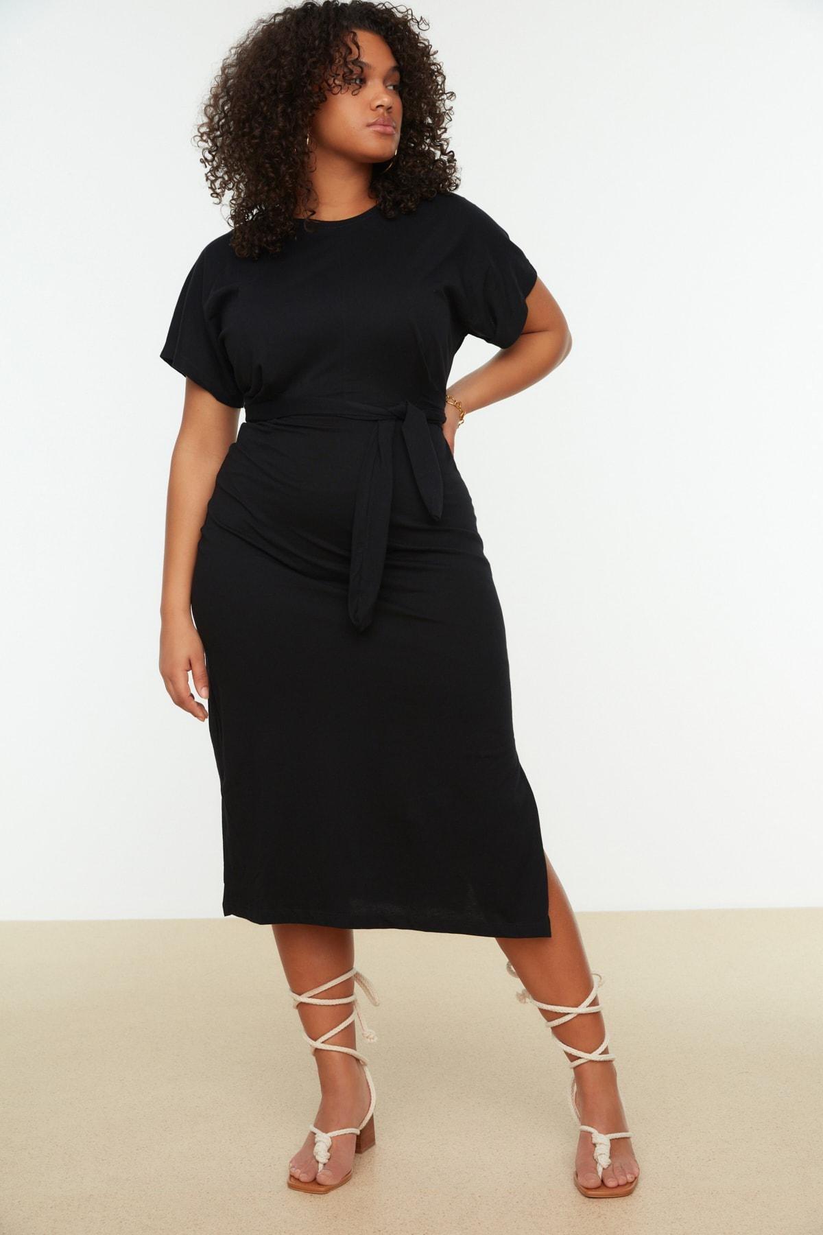 Black Jersey Midi Dress Plus Size Midi Dress, Black, large image number 2