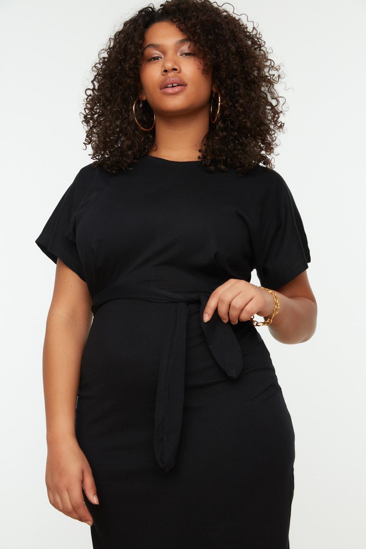 Black Jersey Midi Dress Plus Size Midi Dress, Black, large image number 3