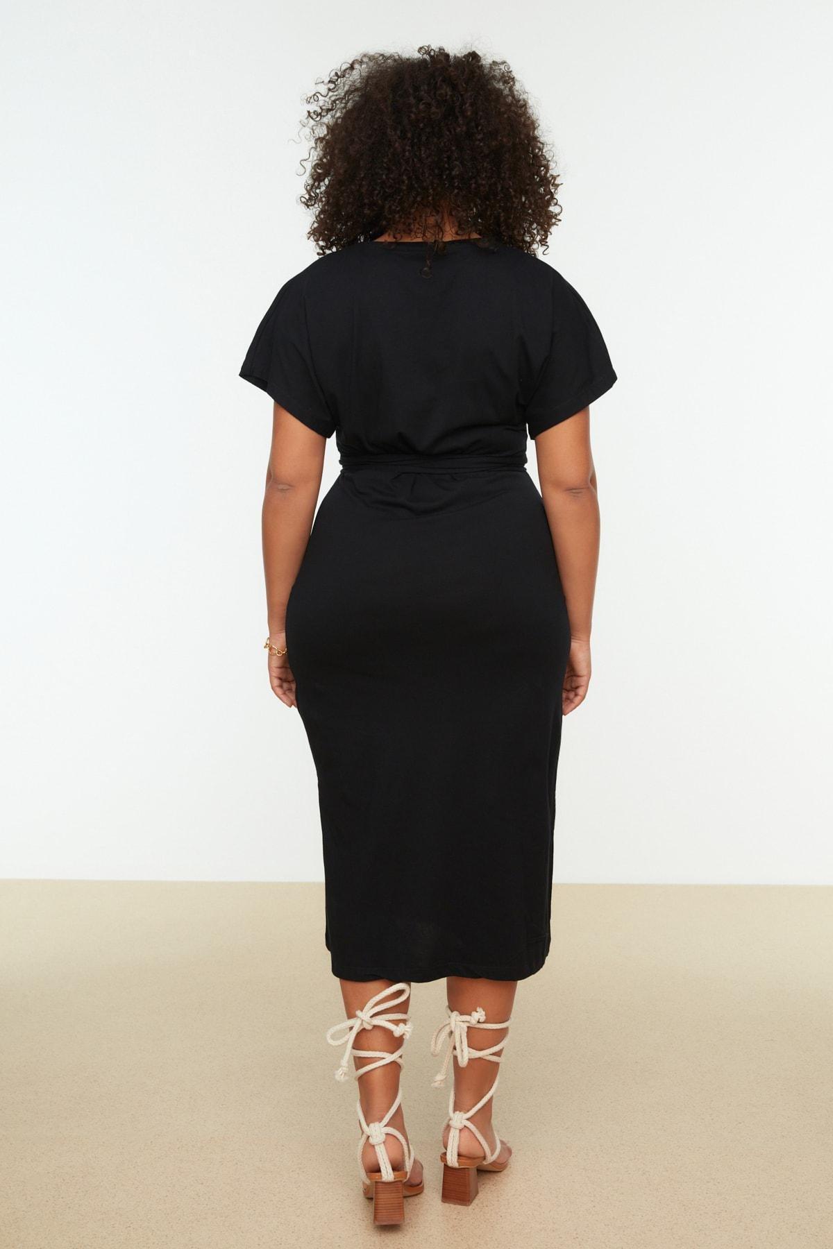 Black Jersey Midi Dress Plus Size Midi Dress, , large image number 5
