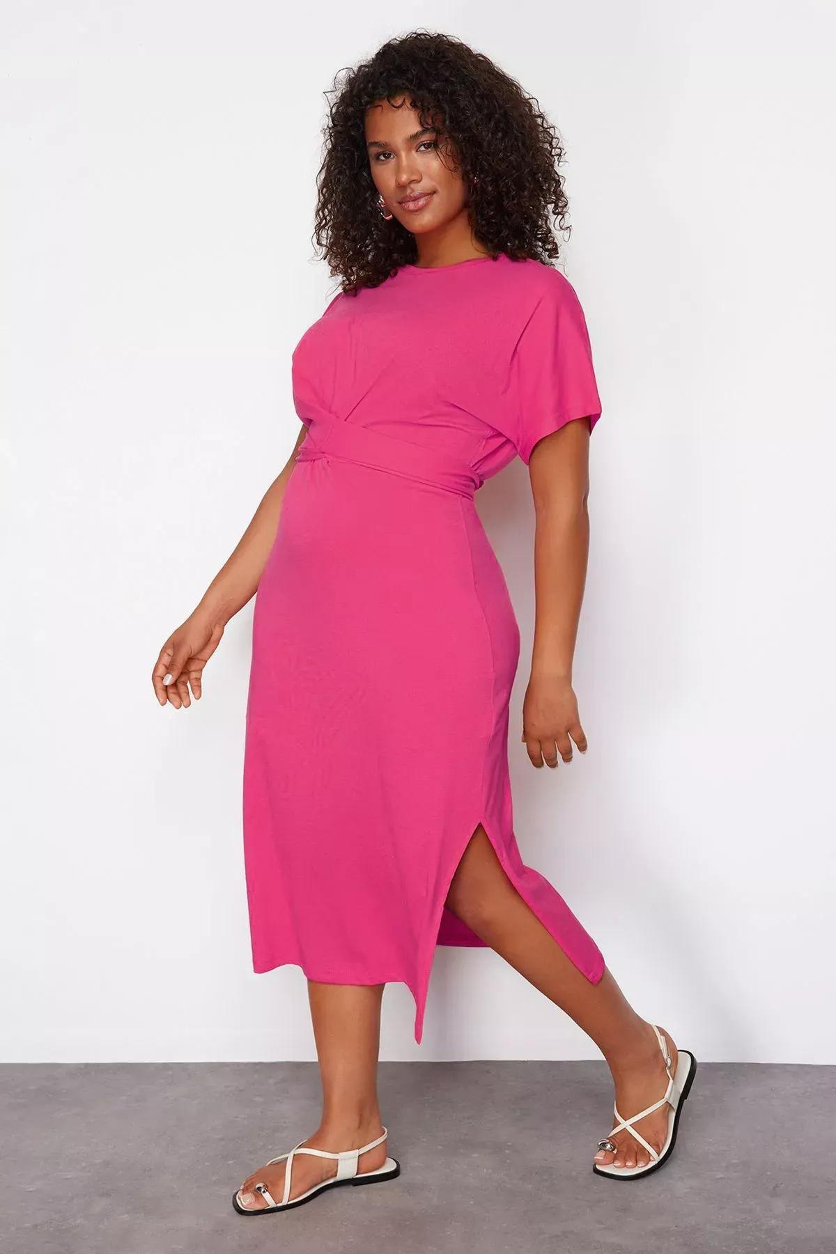 Pink Slit Tie Maxi Dress, C101_7329, large image number 2