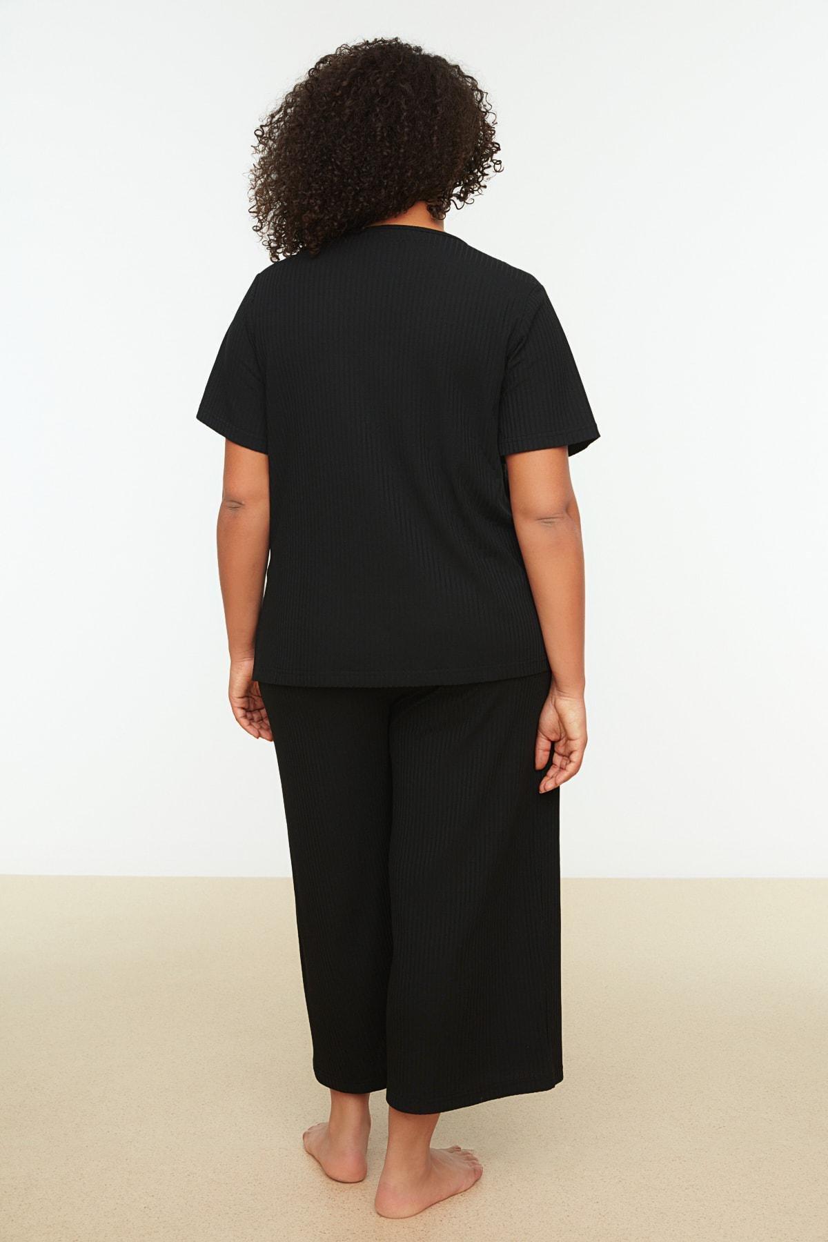 Trendyol - Black Plain Plus Size Pajama Set