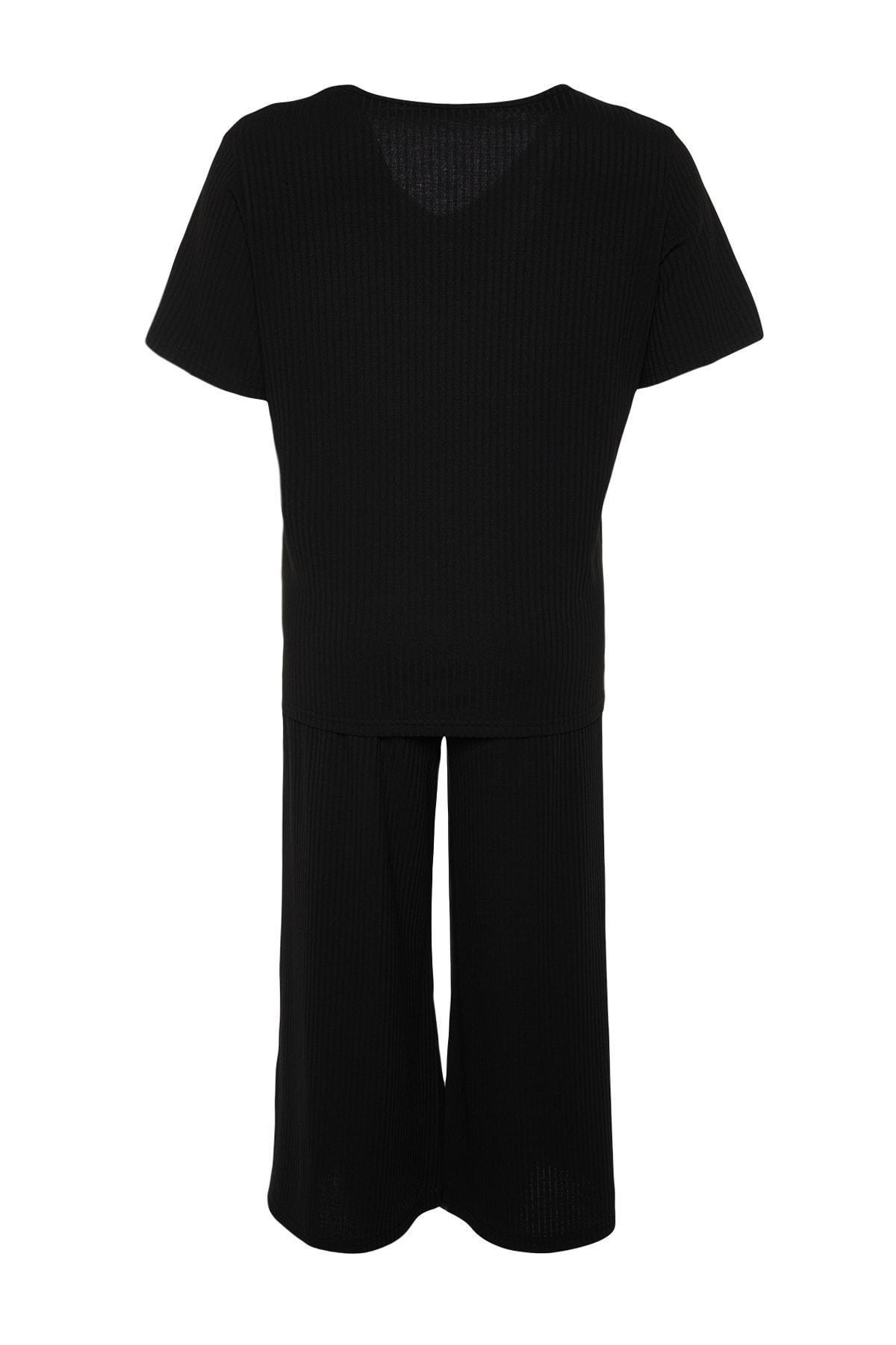 Trendyol - Black Plain Plus Size Pajama Set