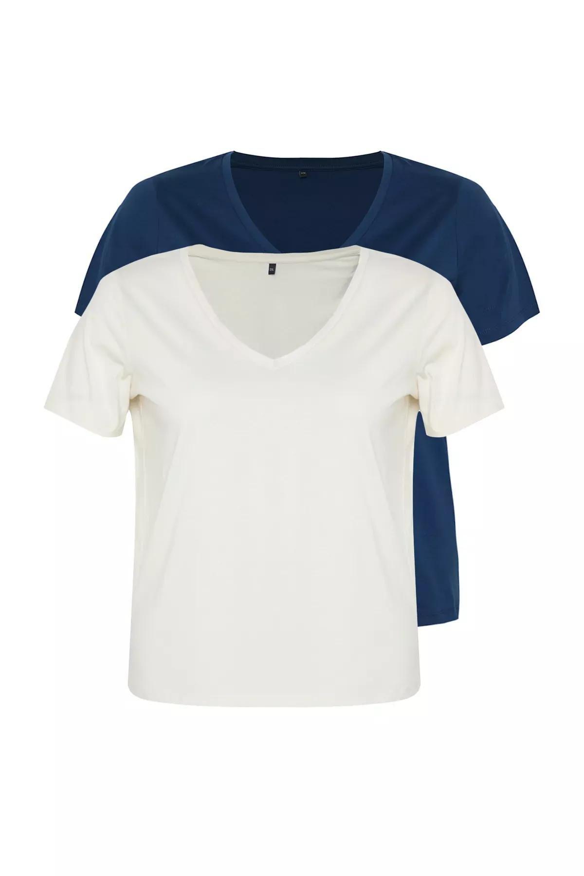 Multicolour Basic Knitted Plus-Size T-Shirt, Set Of 2, , large image number 0