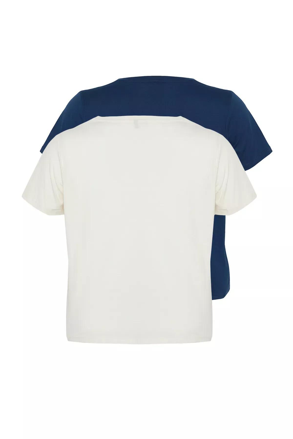 Multicolour Basic Knitted Plus-Size T-Shirt, Set Of 2, , large image number 2