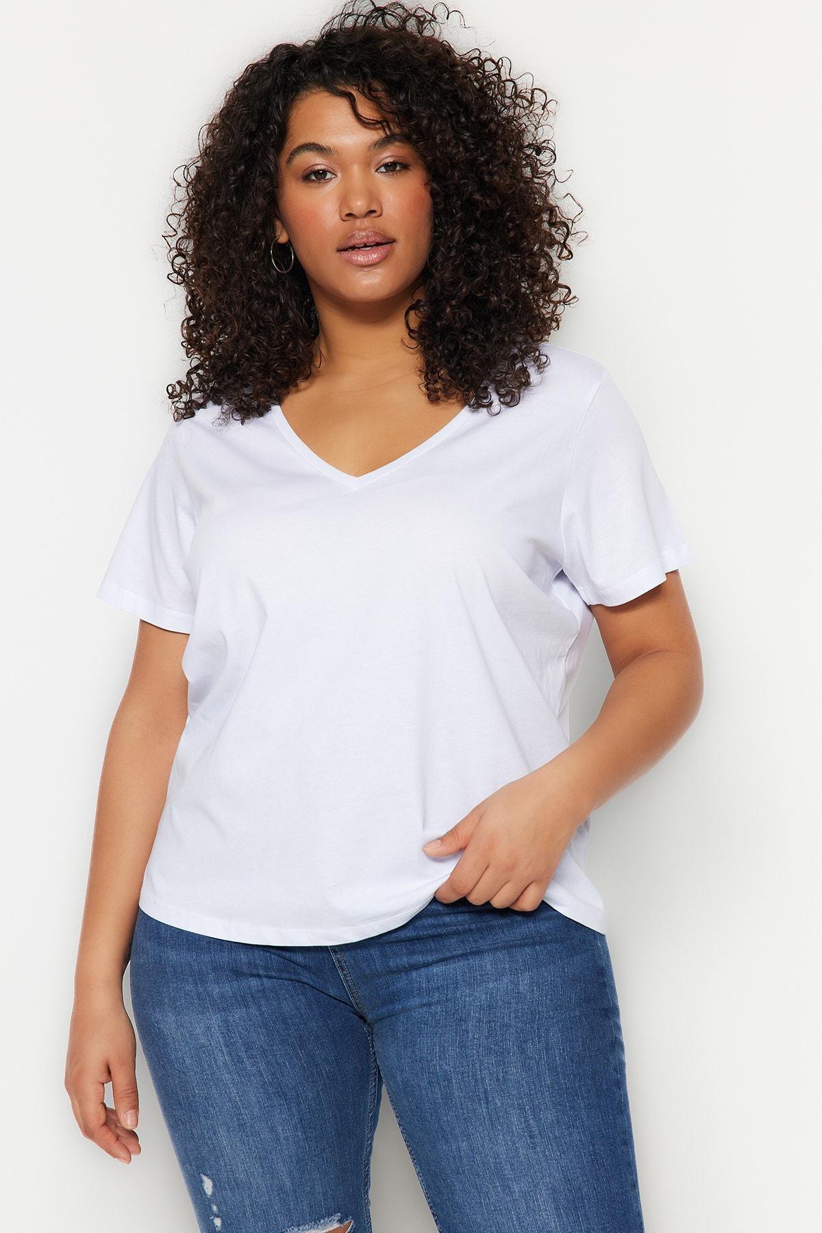 Multicolour V-Neck Plus Size T-Shirt, Set Of 2, , large image number 4