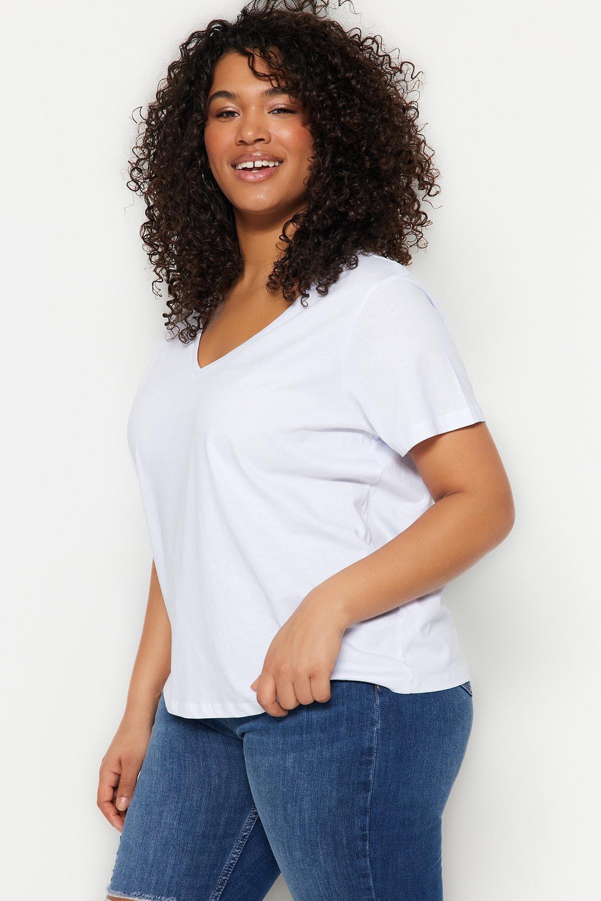 Multicolour V-Neck Plus Size T-Shirt, Set Of 2, , large image number 5