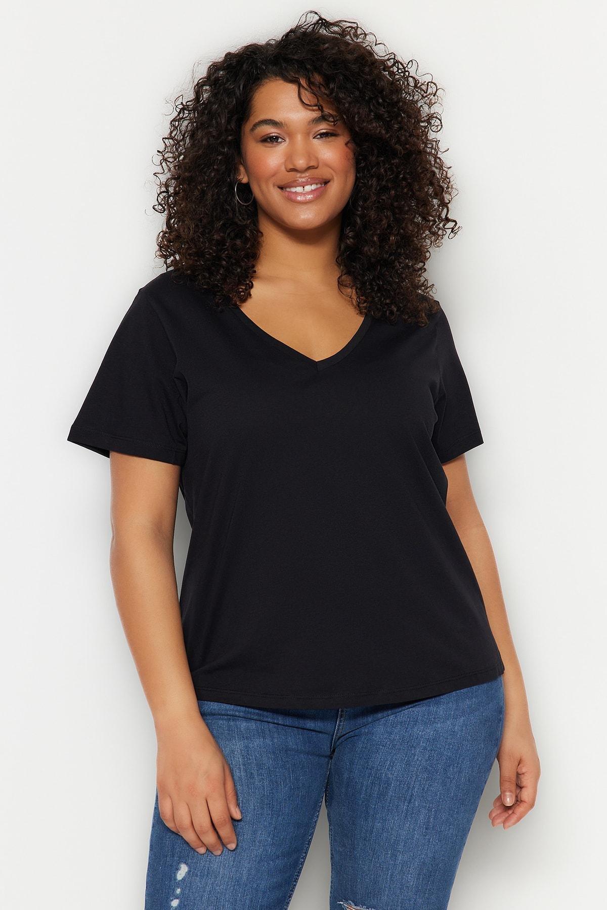 Multicolour V-Neck Plus Size T-Shirt, Set Of 2, , large image number 6