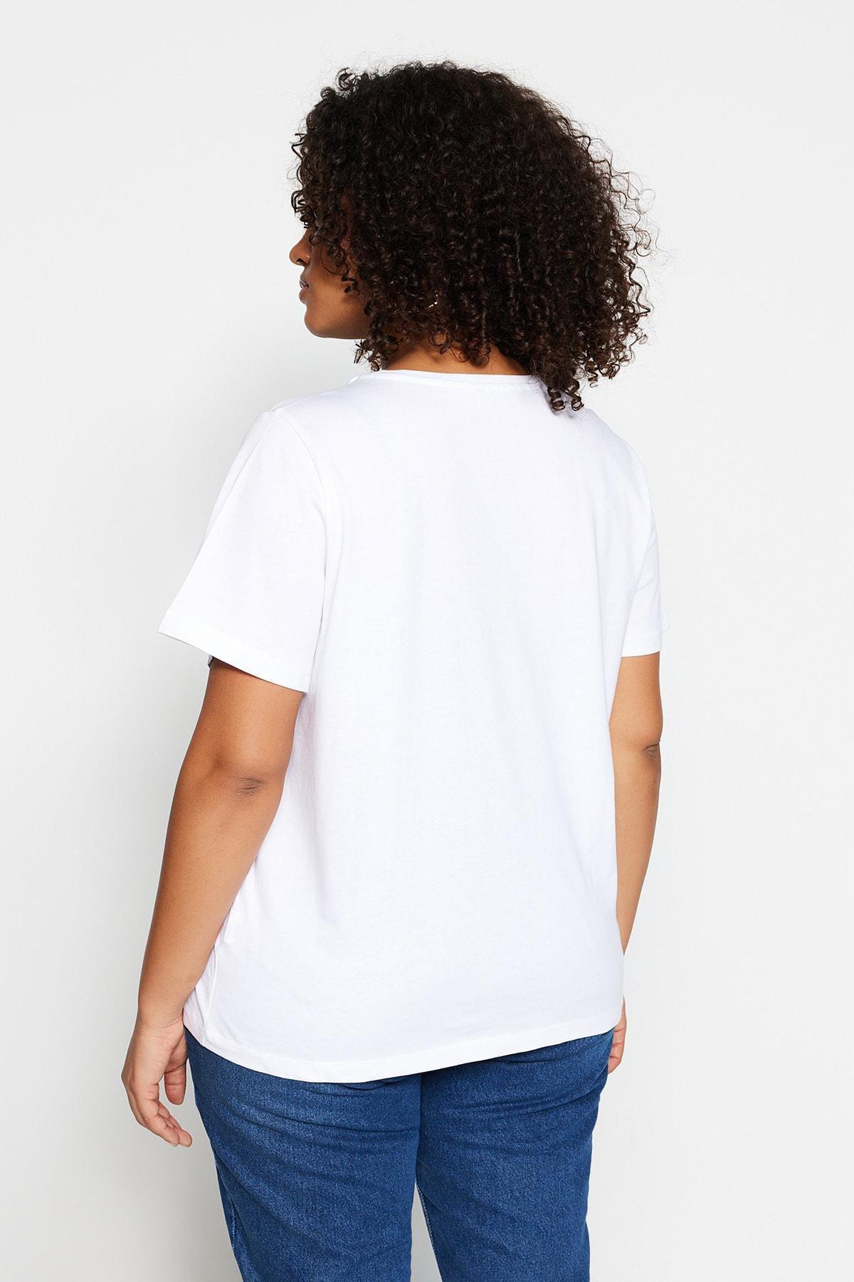 White Short Sleeve Plus Size T-Shirt, , large image number 3