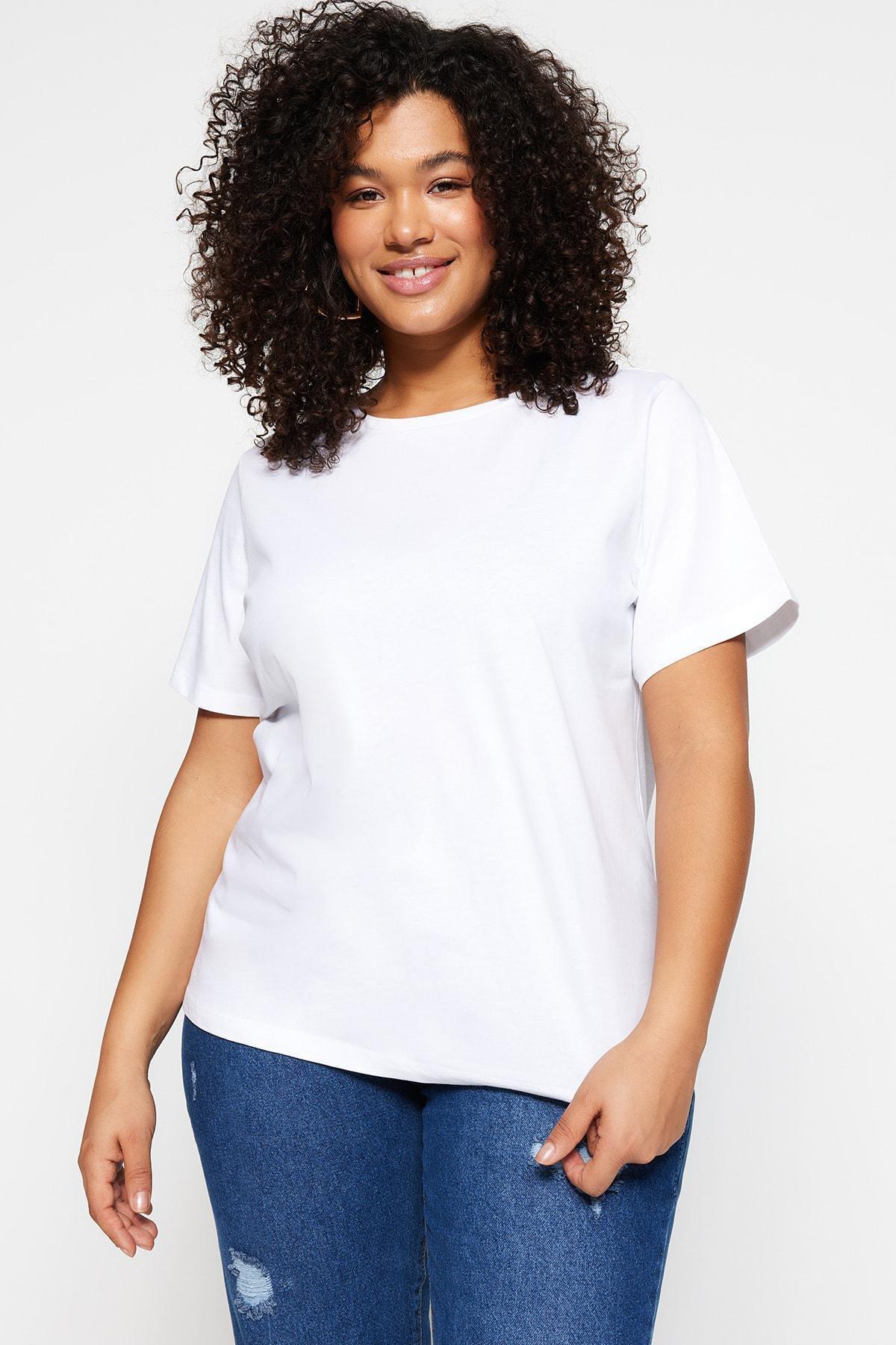 White Short Sleeve Plus Size T-Shirt, , large image number 4