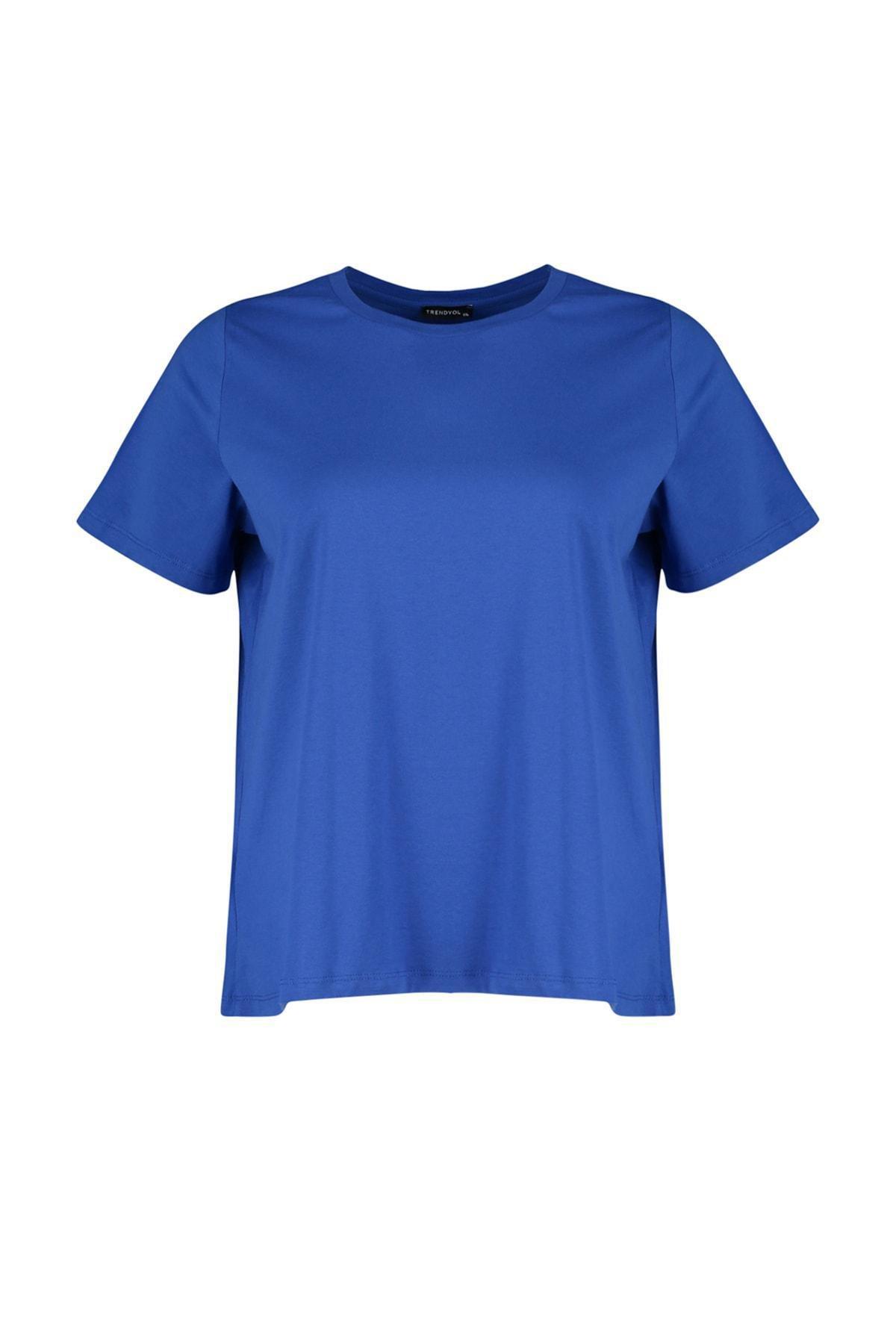 Trendyol - Blue Crew Neck Plus Size T-Shirt