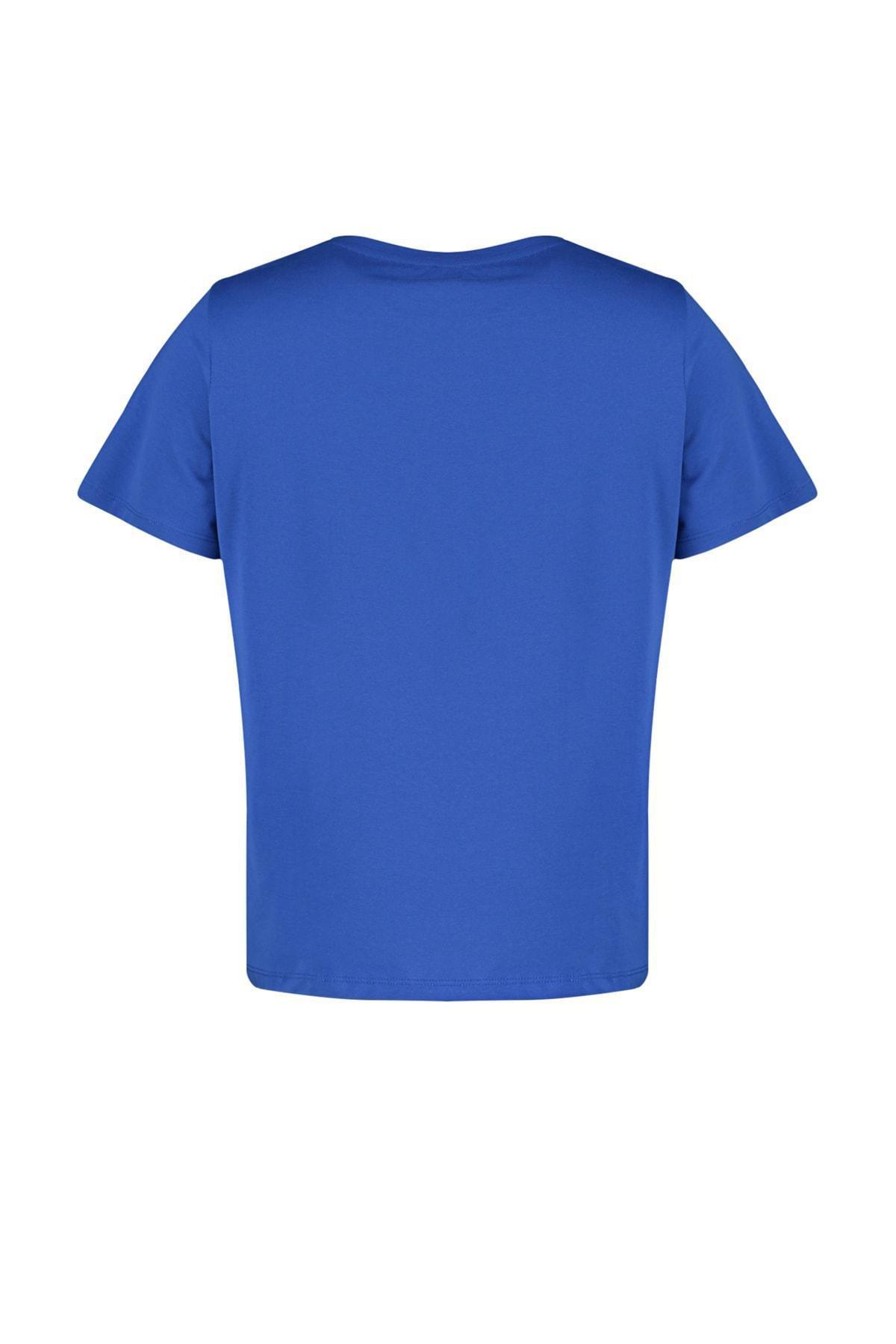 Blue Crew Neck Plus Size T-Shirt, , large image number 7