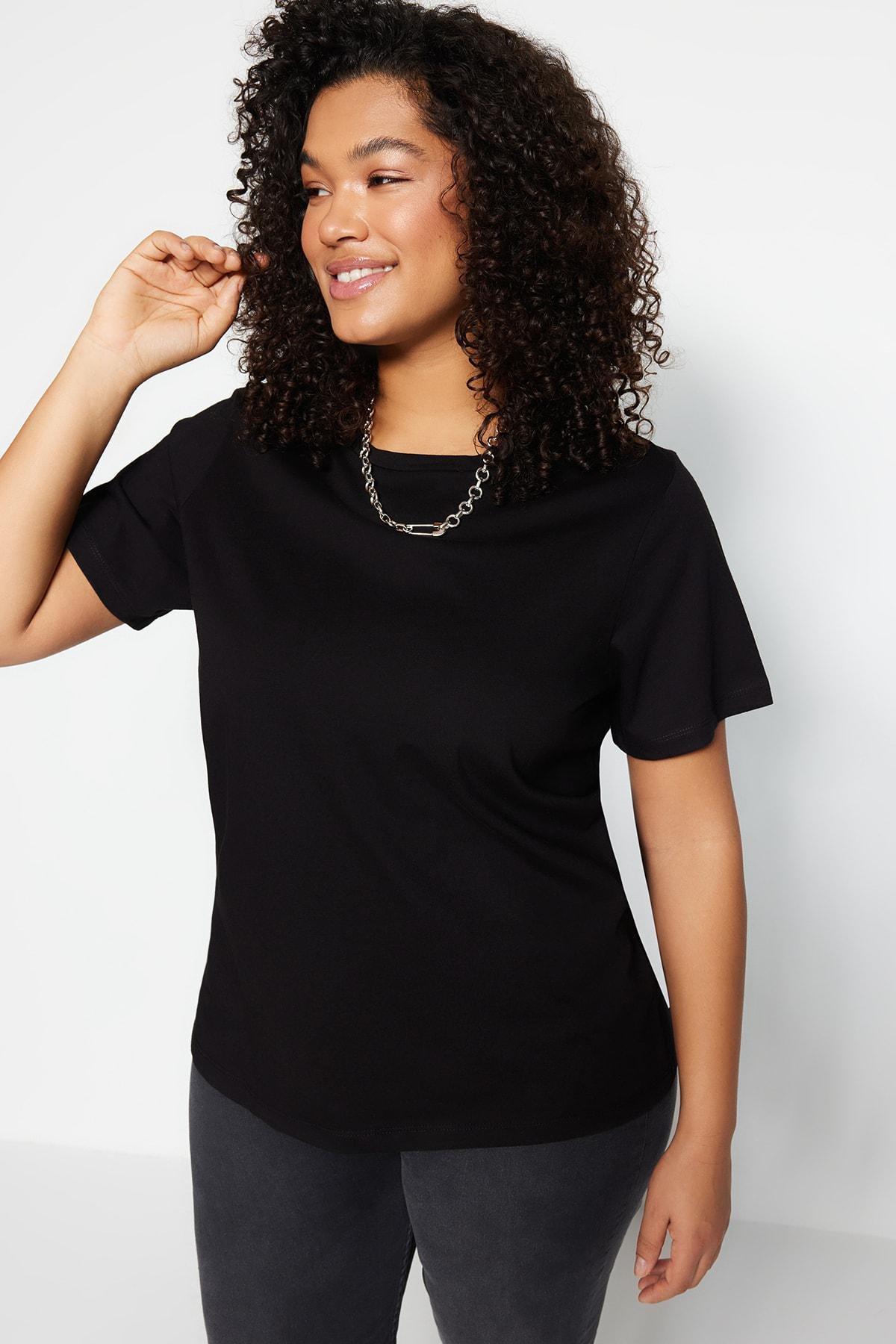 Black Crew Neck Plus Size Tshirt, Black, medium