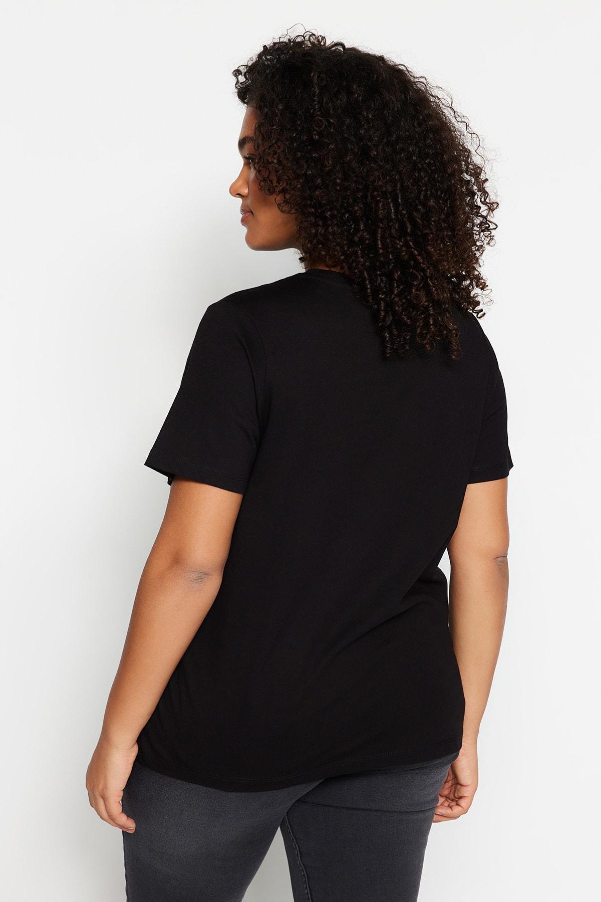 Black Crew Neck Plus Size Tshirt, Black, large image number 3