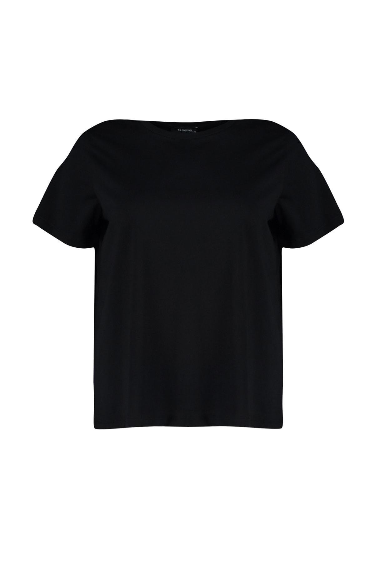 Black Crew Neck Plus Size Tshirt, Black, large image number 5