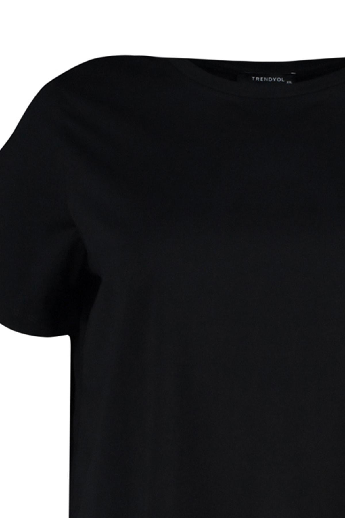 Black Crew Neck Plus Size Tshirt, Black, large image number 6