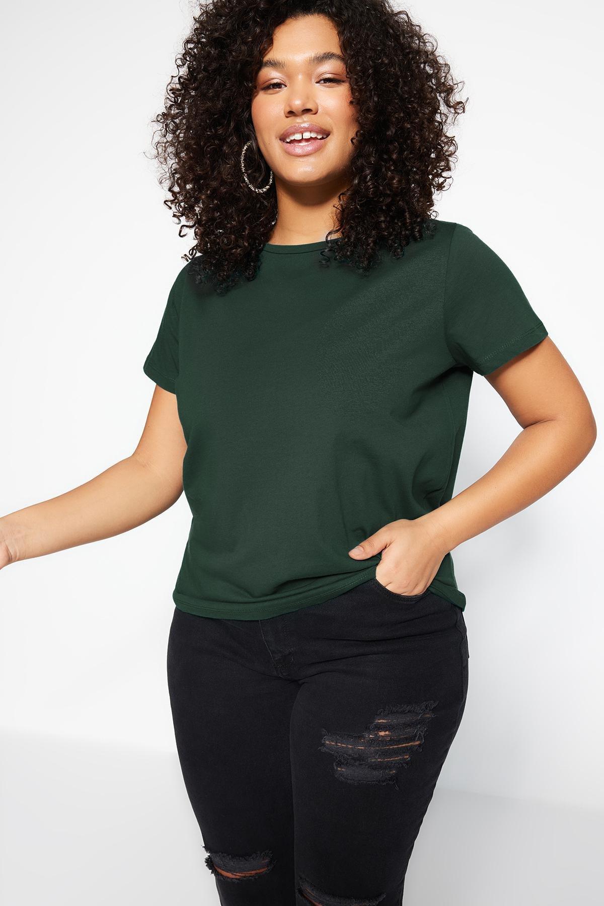 Trendyol - Green Crew Neck Plus Size Tshirt