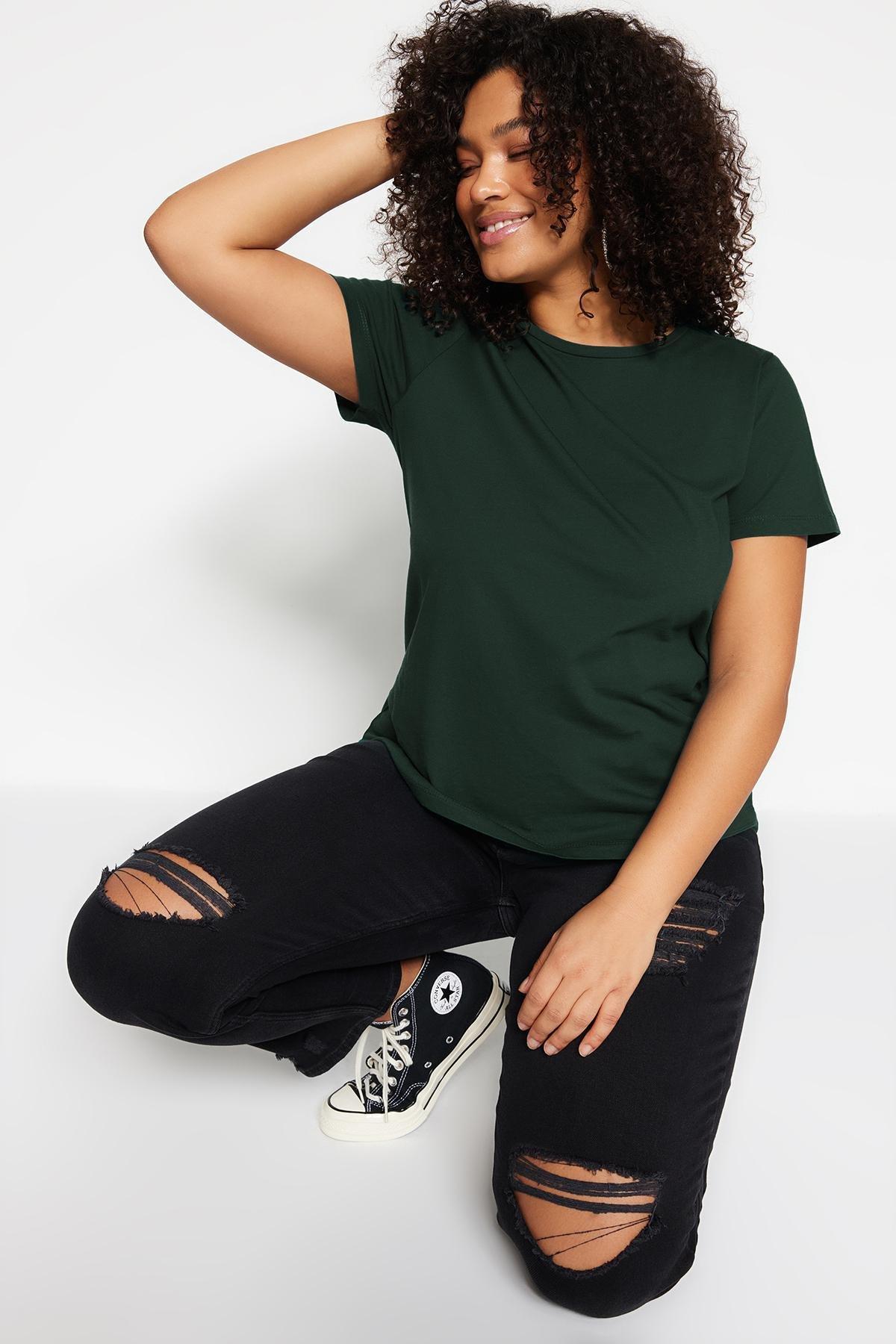 Green Crew Neck Plus Size Tshirt, Green, medium