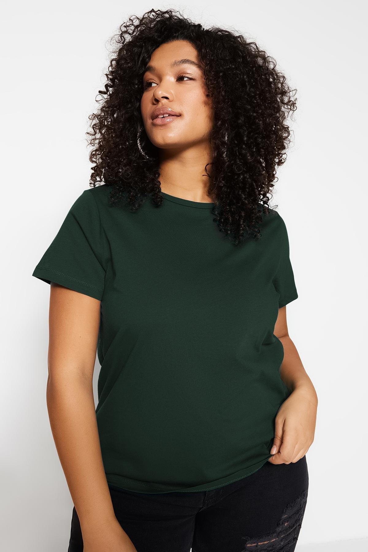 Trendyol - Green Crew Neck Plus Size Tshirt