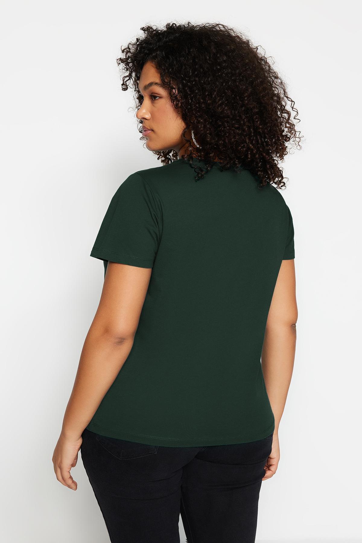 Trendyol - Green Crew Neck Plus Size Tshirt