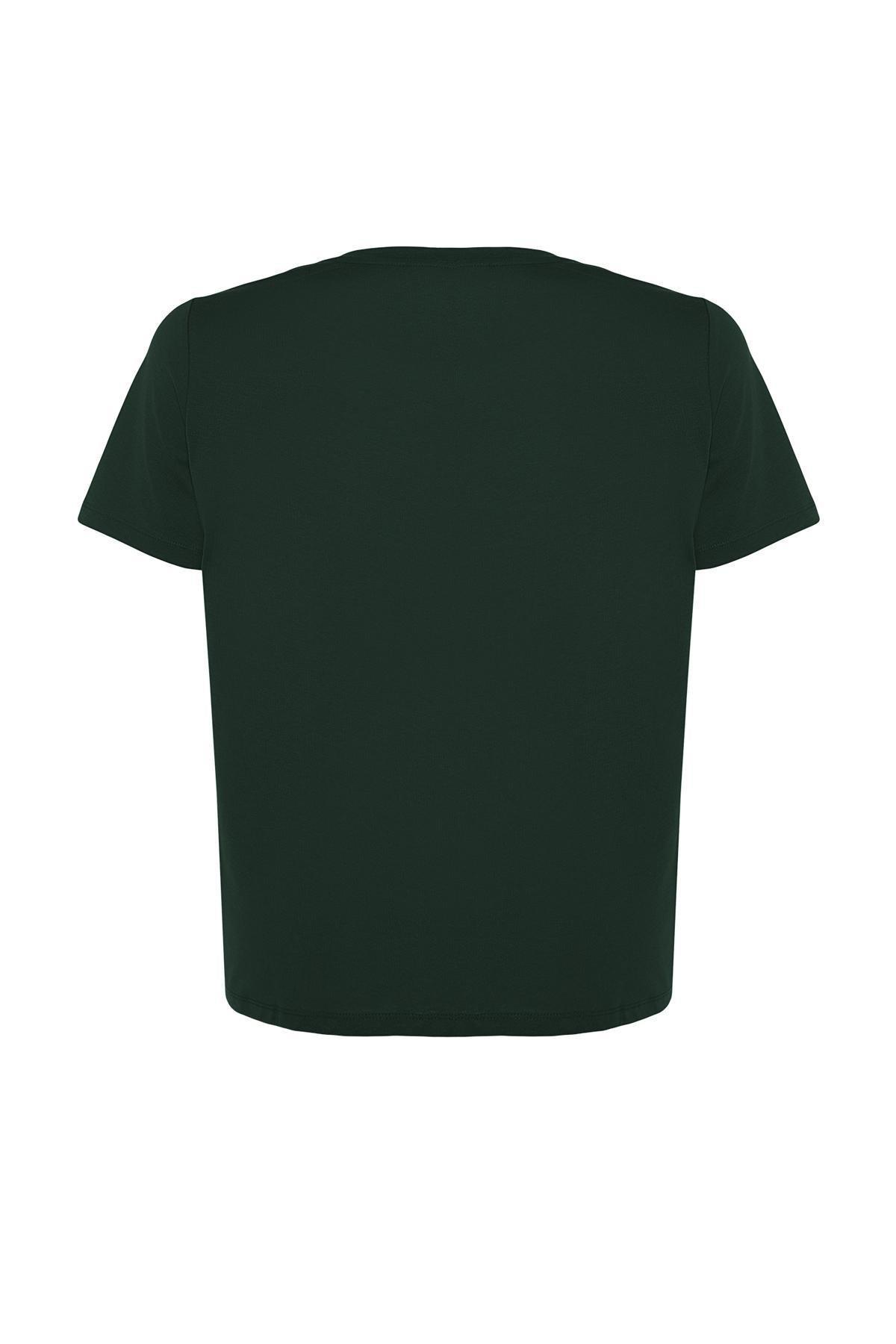Trendyol - Green Crew Neck Plus Size Tshirt