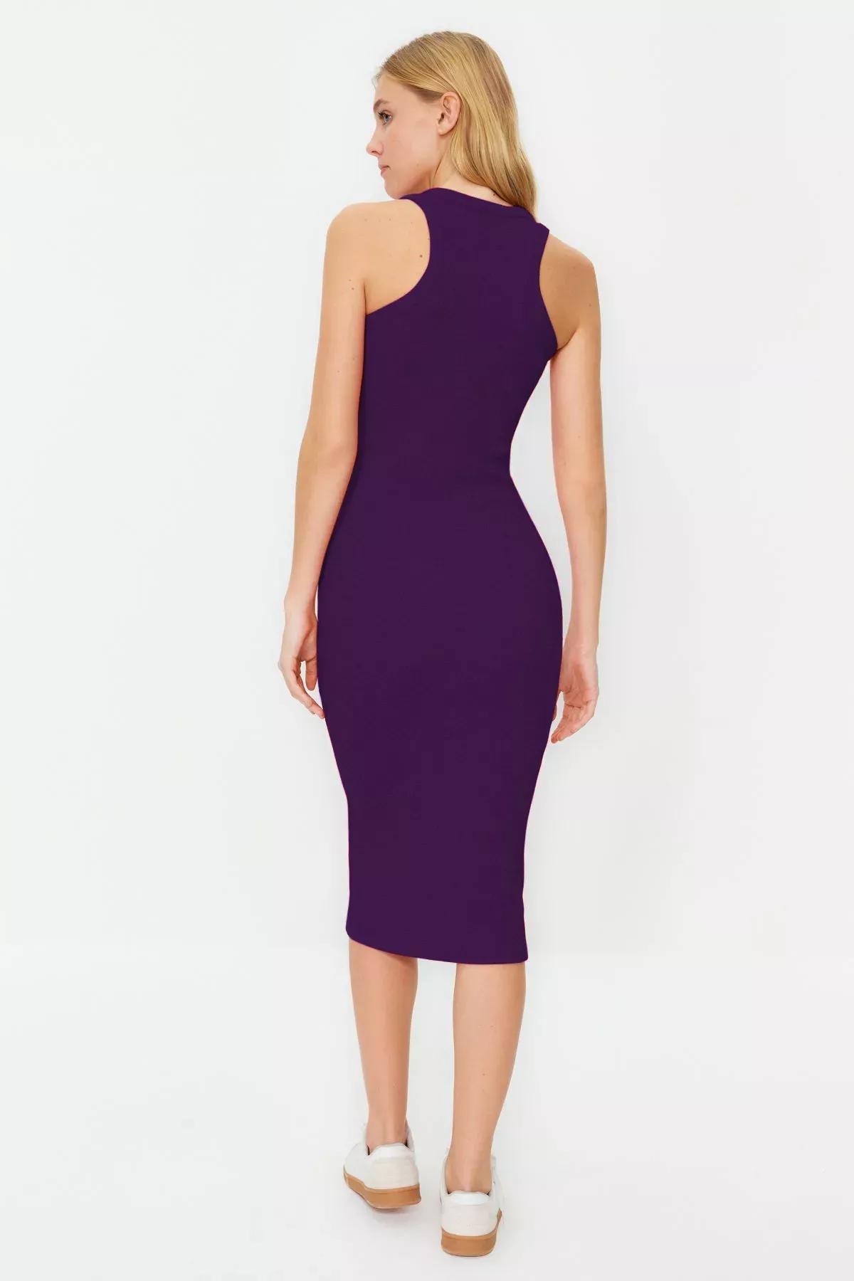 Purple Ribbed Bodycon Midi Pencil Dress, , large image number 3
