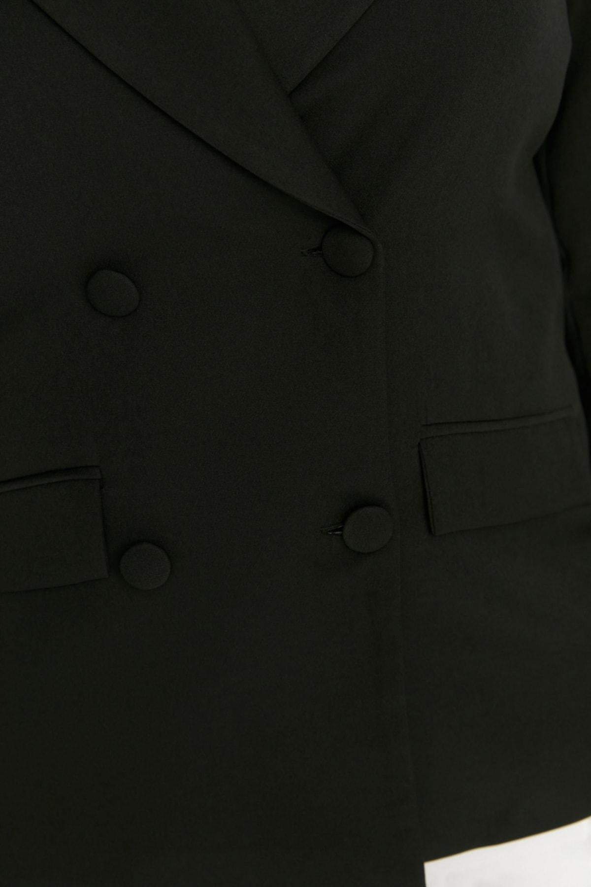 Black Lapel Collar Plus Size Jacket, , large image number 3