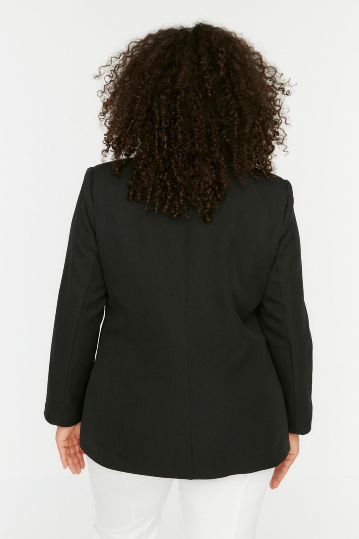 Black Lapel Collar Plus Size Jacket, , large image number 4