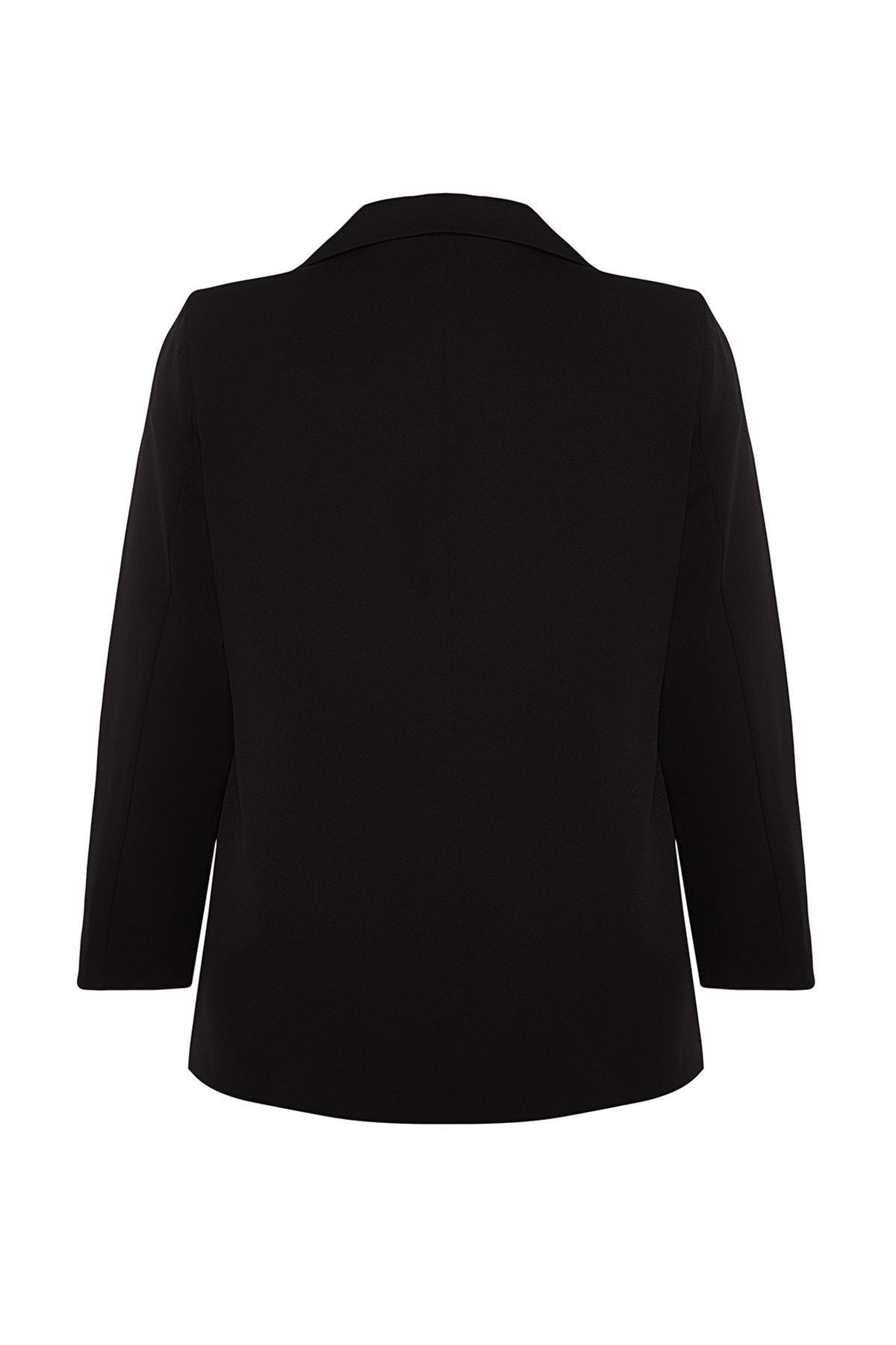 Black Lapel Collar Plus Size Jacket, , large image number 6