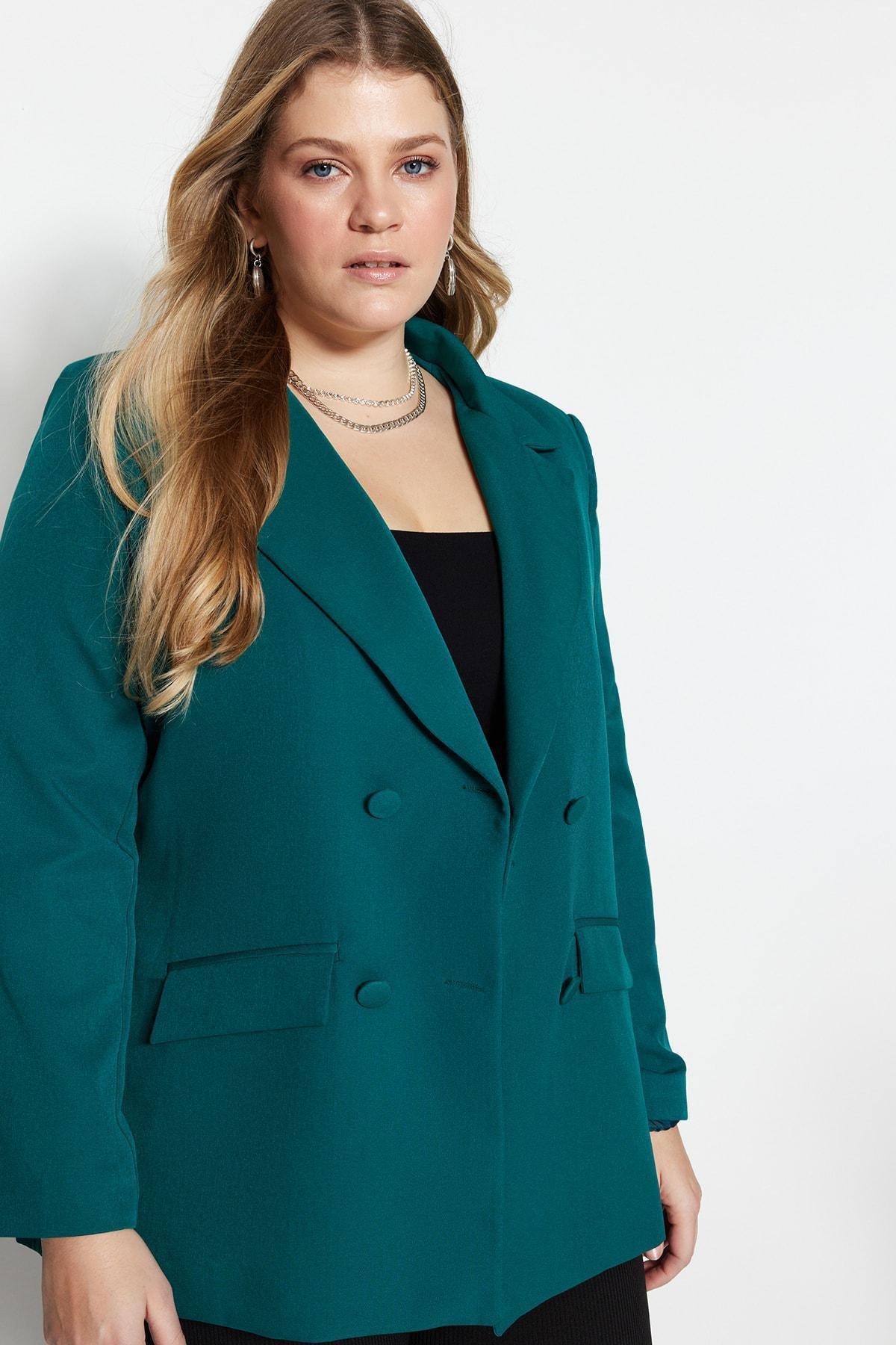 Green Regular Plus Size Jacket, Green, large image number 2