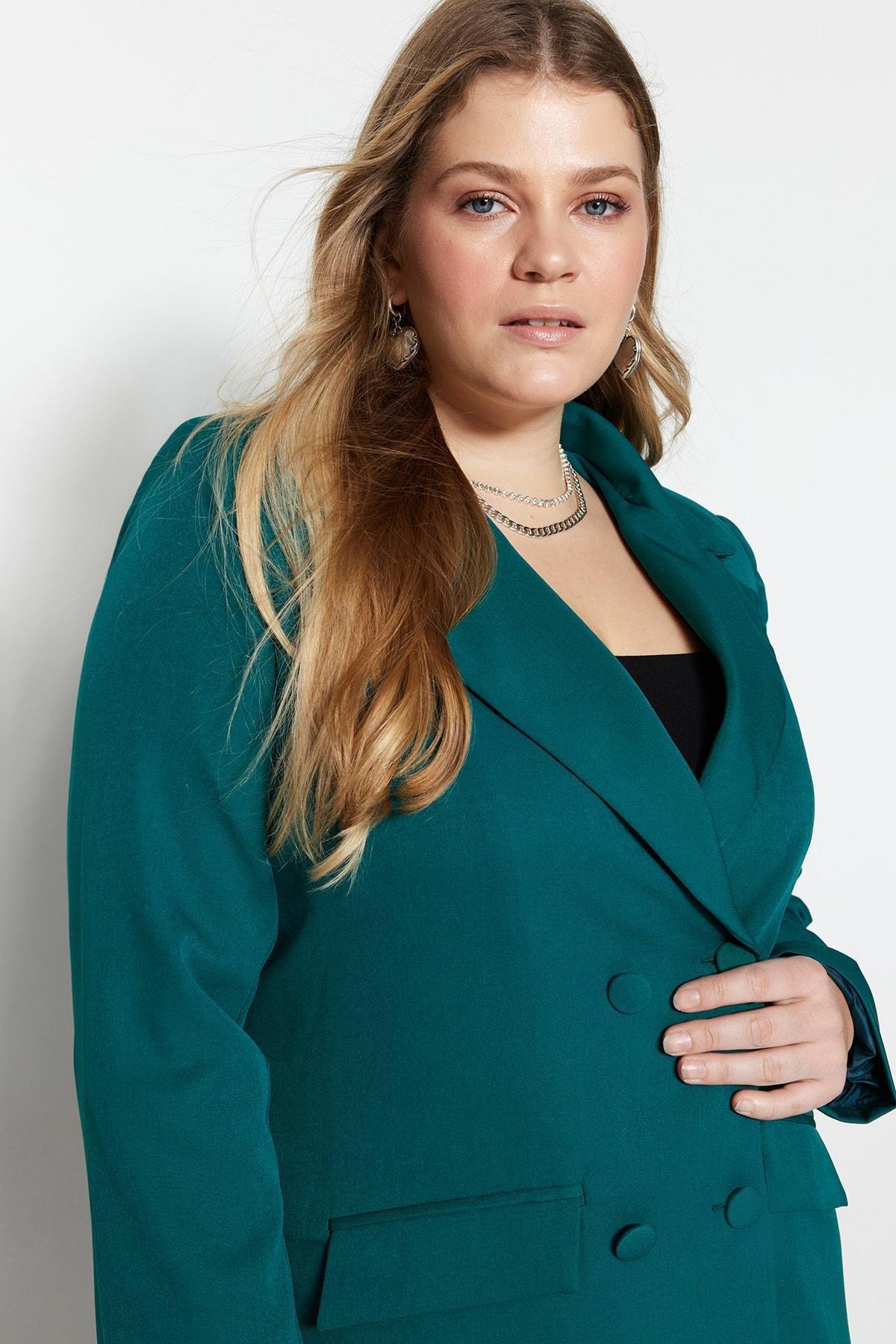 Green Regular Plus Size Jacket, Green, large image number 4