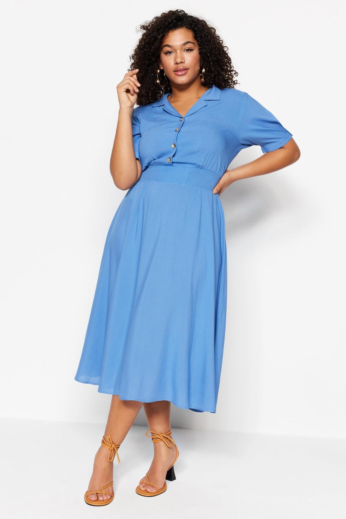 Blue A-Line Plus Size Dress, Blue, medium