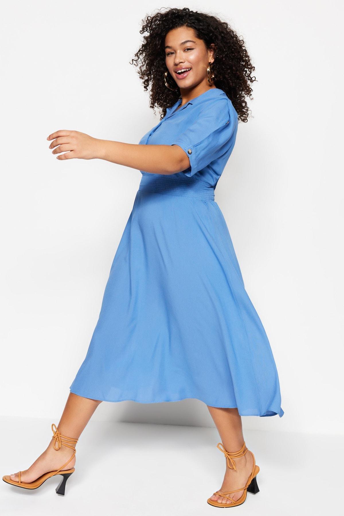 Blue A-Line Plus Size Dress, Blue, large image number 1