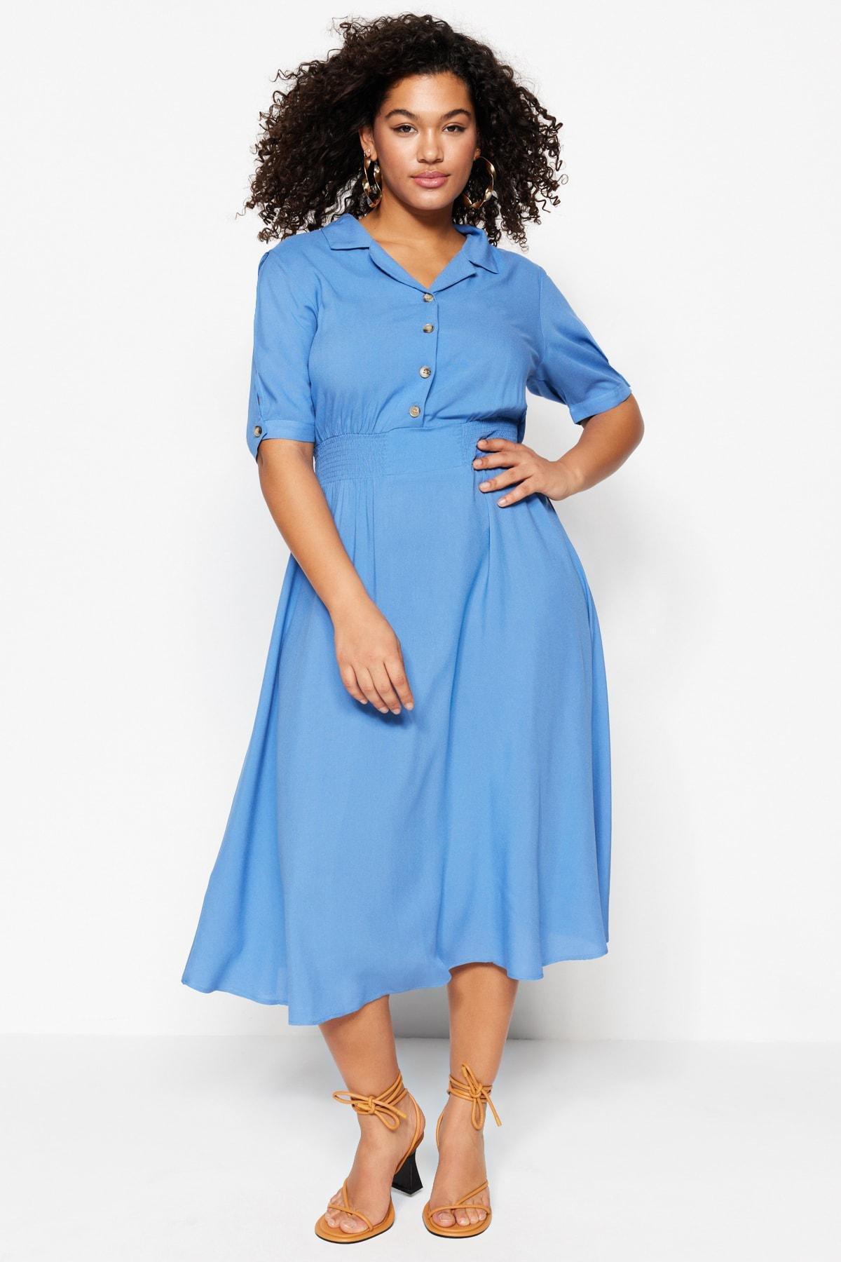 Blue A-Line Plus Size Dress, Blue, large image number 3