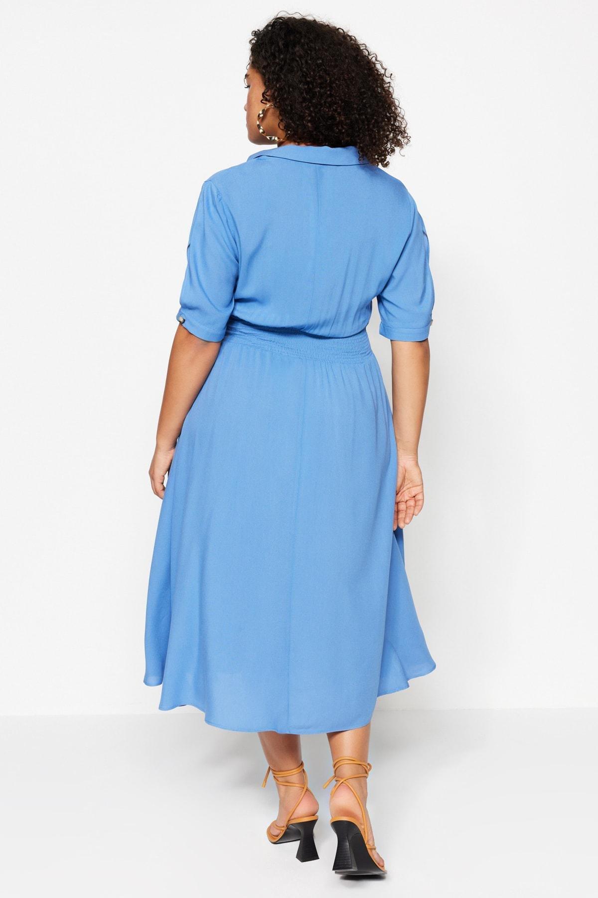 Blue A-Line Plus Size Dress, Blue, large image number 4
