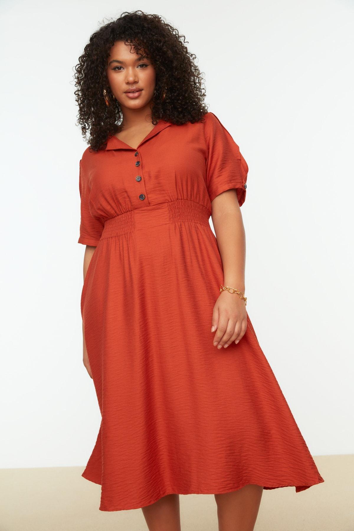 Orange A-Line Plus Size Midi Dress, , large image number 3