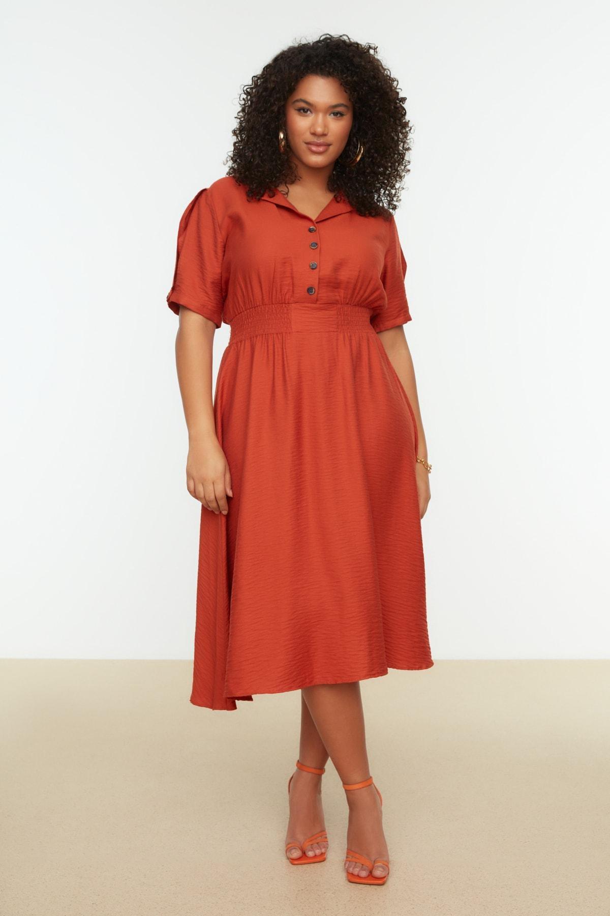Orange A-Line Plus Size Midi Dress, , large image number 5