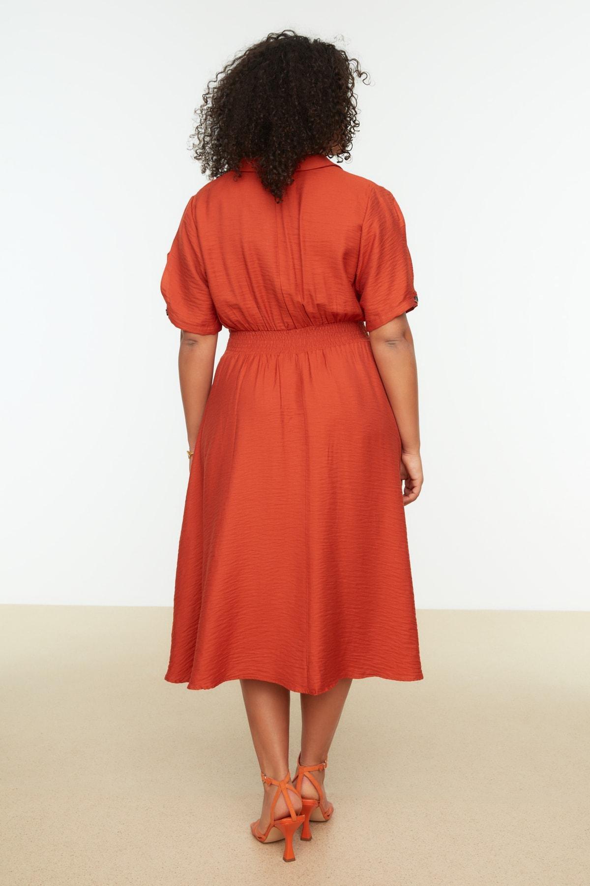Orange A-Line Plus Size Midi Dress, , large image number 6