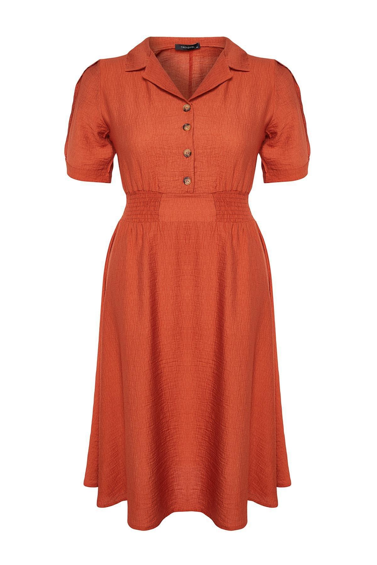 Orange A-Line Plus Size Midi Dress, , large image number 7
