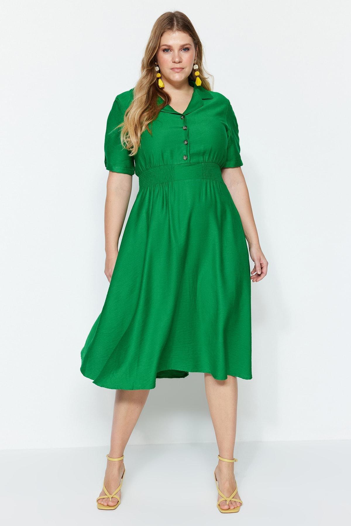 فستان متوسط الطول بقصة على شكل حرف A للمقاسات الكبيرة، ألوان متعددة, Green, medium