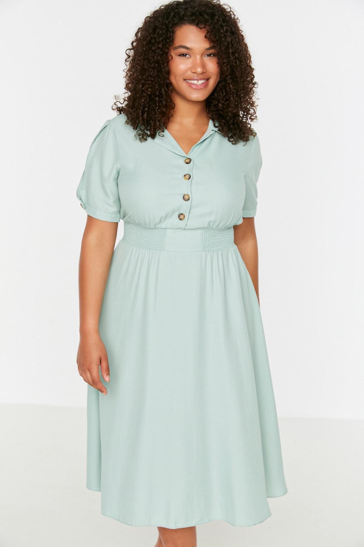 فستان متوسط الطول بقصة على شكل حرف A للمقاسات الكبيرة، ألوان متعددة, Green, medium