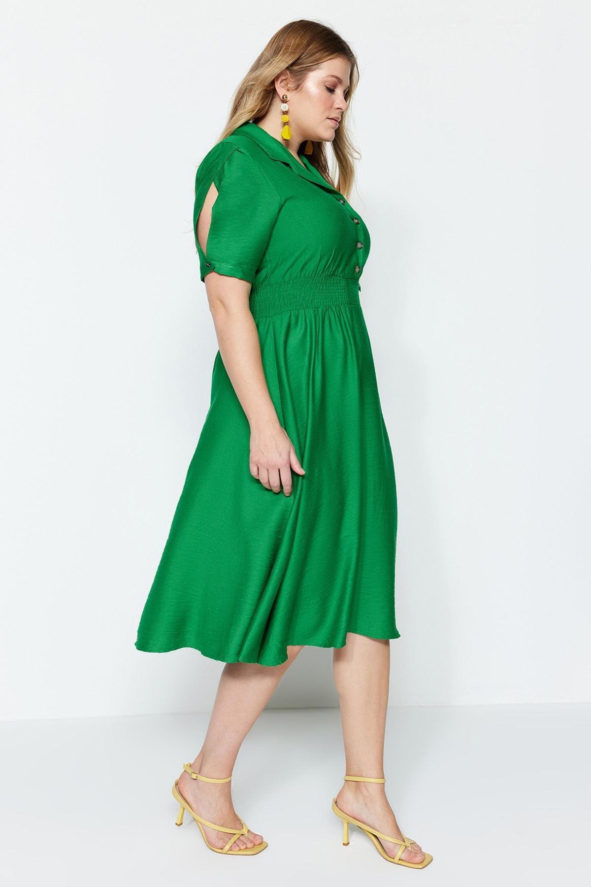 فستان متوسط الطول بقصة على شكل حرف A للمقاسات الكبيرة، ألوان متعددة, Green, large image number 3