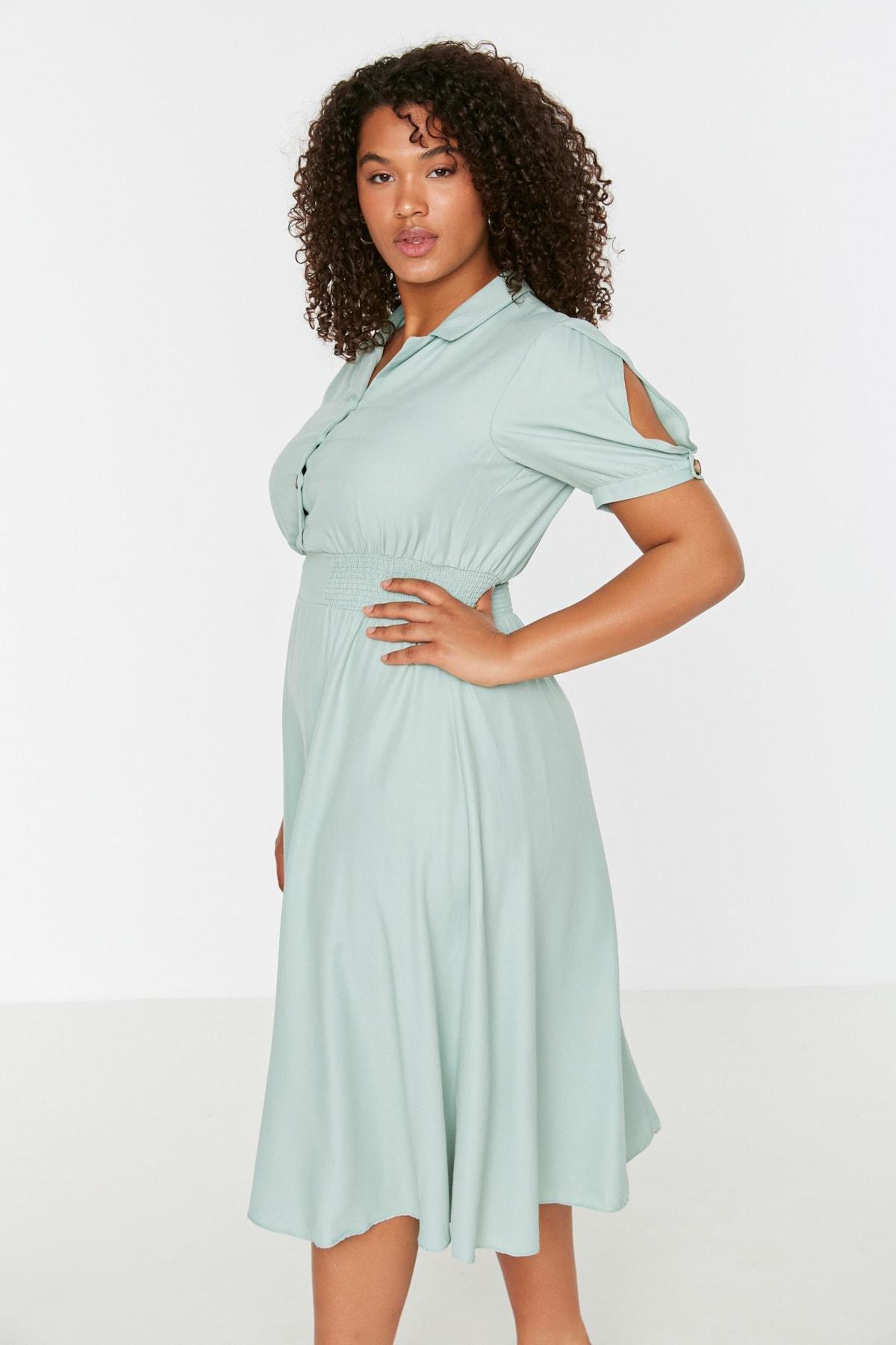 فستان متوسط الطول بقصة على شكل حرف A للمقاسات الكبيرة، ألوان متعددة, Green, large image number 4