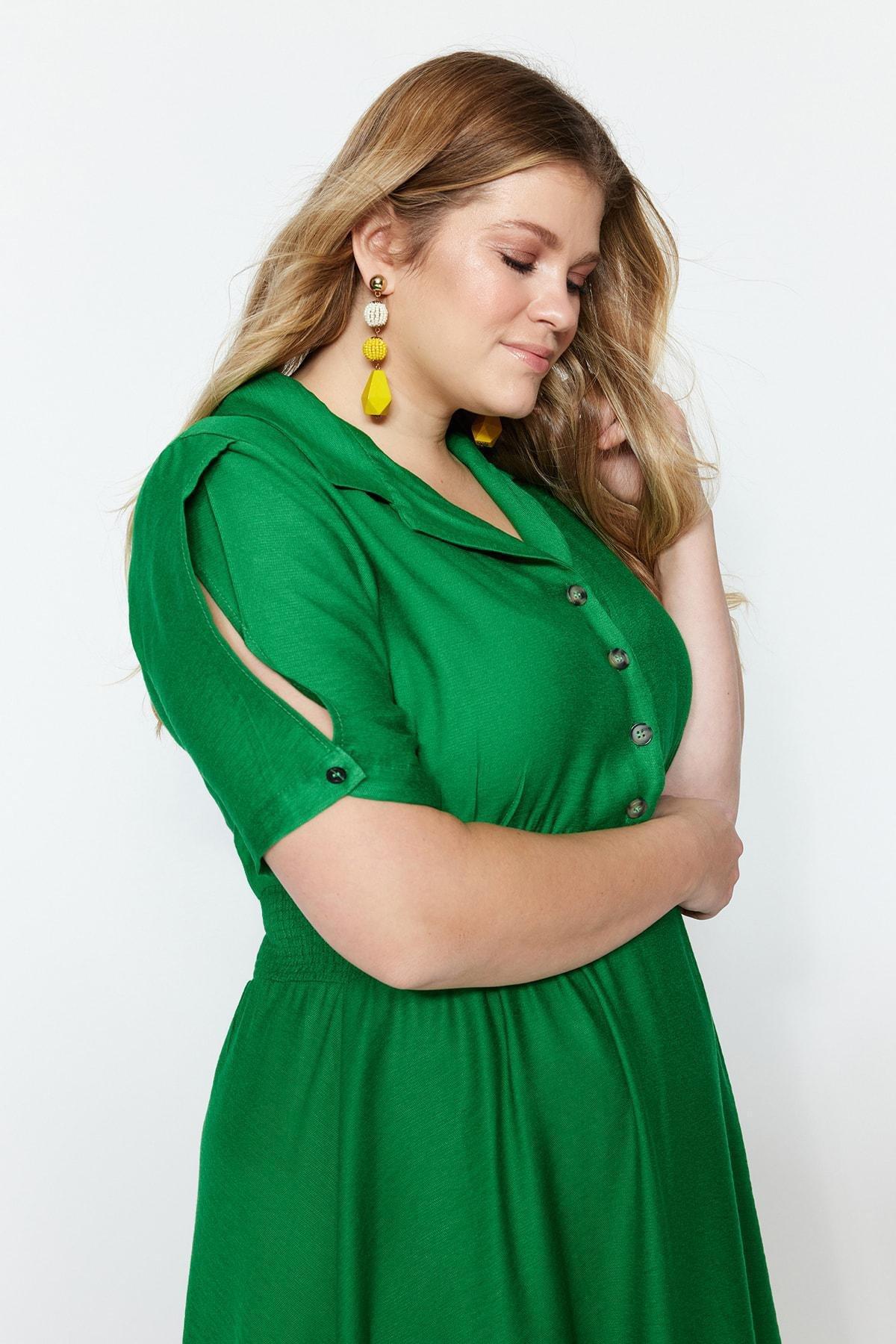 فستان متوسط الطول بقصة على شكل حرف A للمقاسات الكبيرة، ألوان متعددة, Green, large image number 5