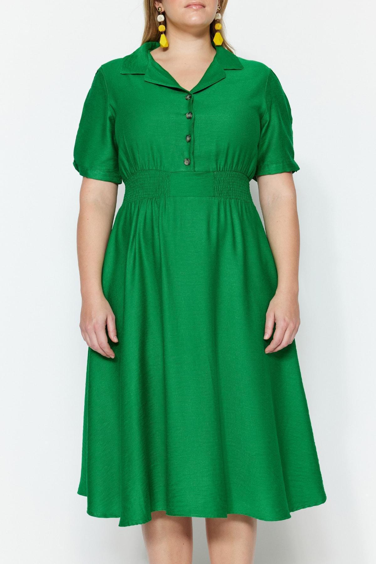 فستان متوسط الطول بقصة على شكل حرف A للمقاسات الكبيرة، ألوان متعددة, Green, large image number 7