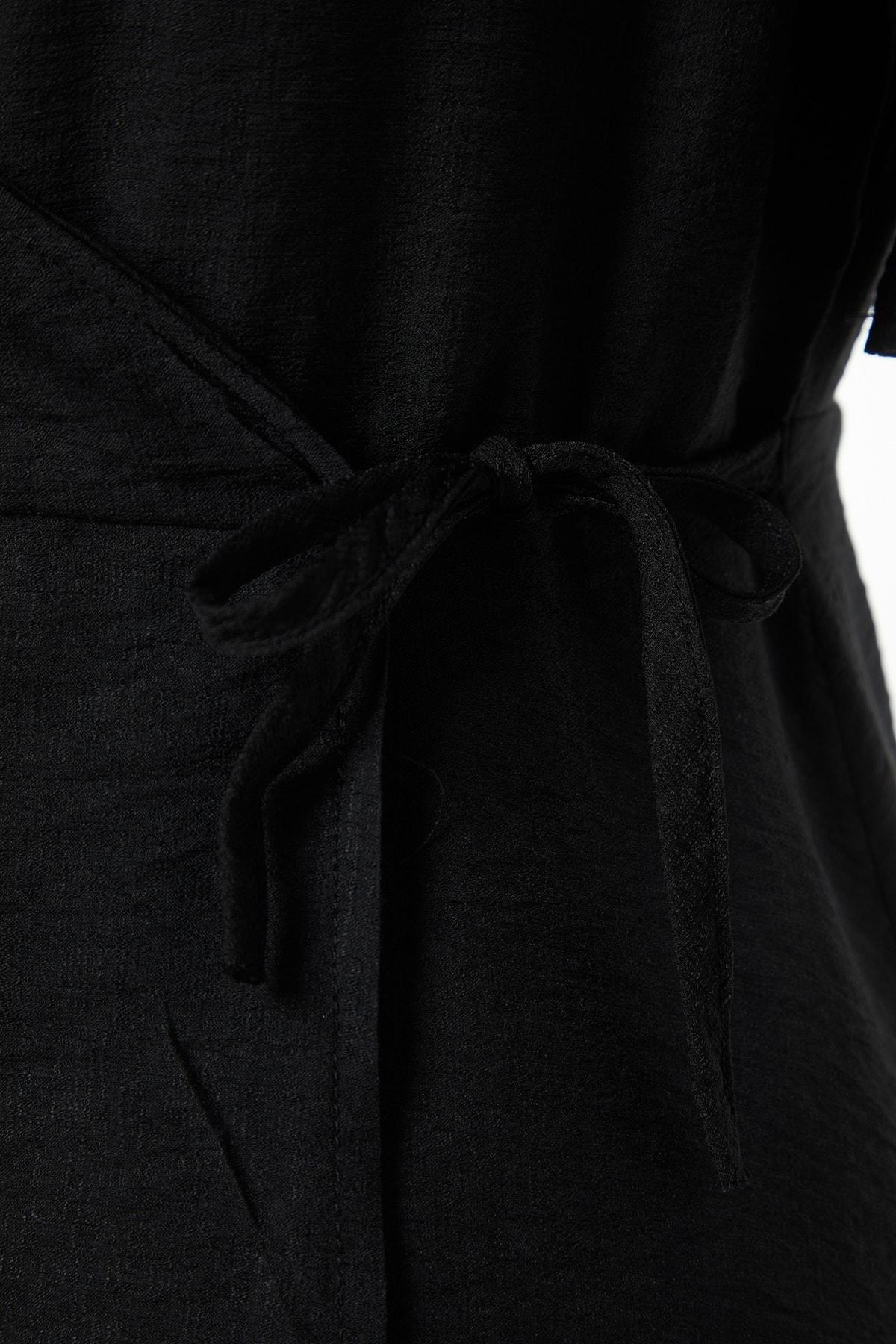 Black Wrapover V Neck Plus Size Dress, , large image number 6