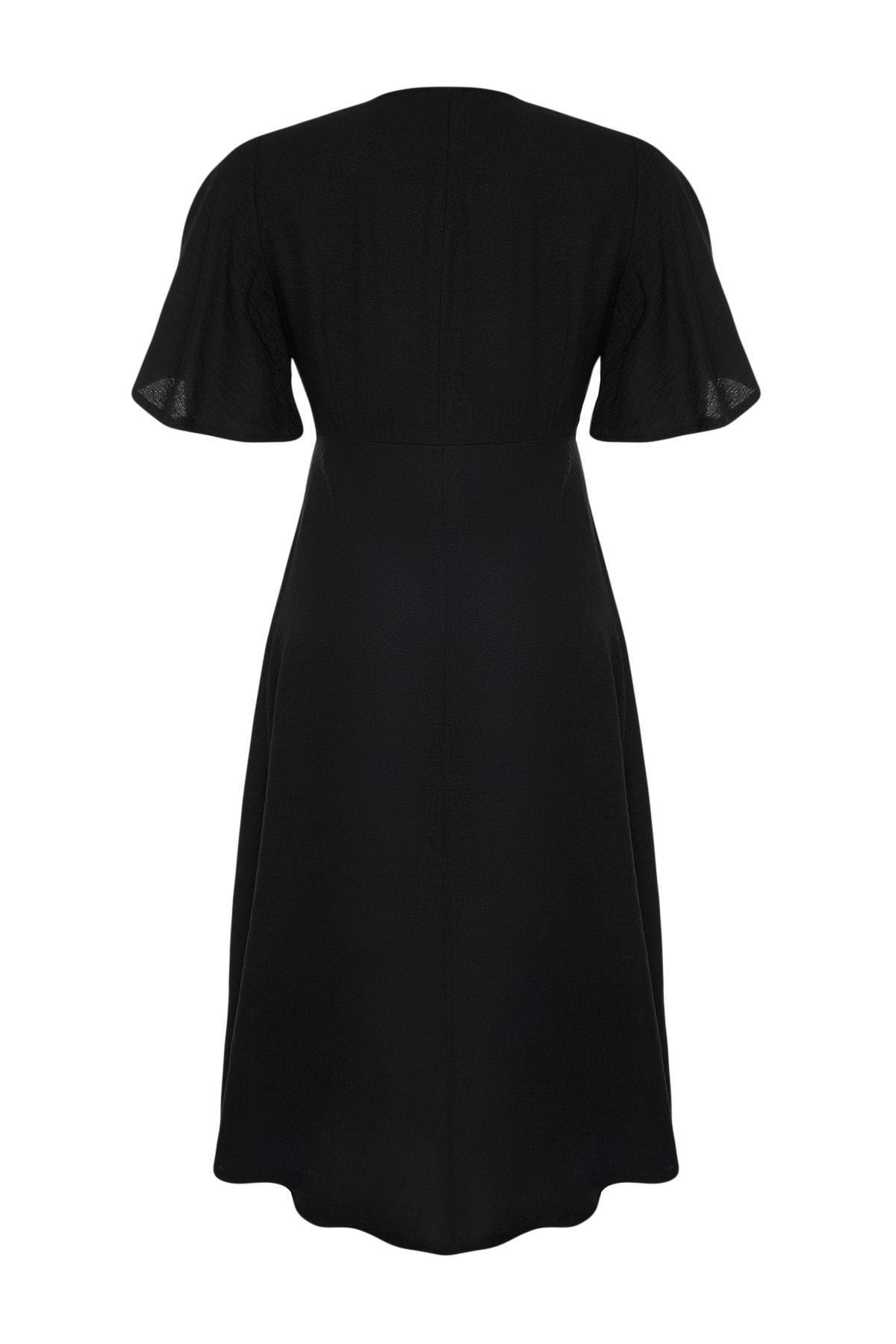 Trendyol - Black Wrapover V Neck Plus Size Dress